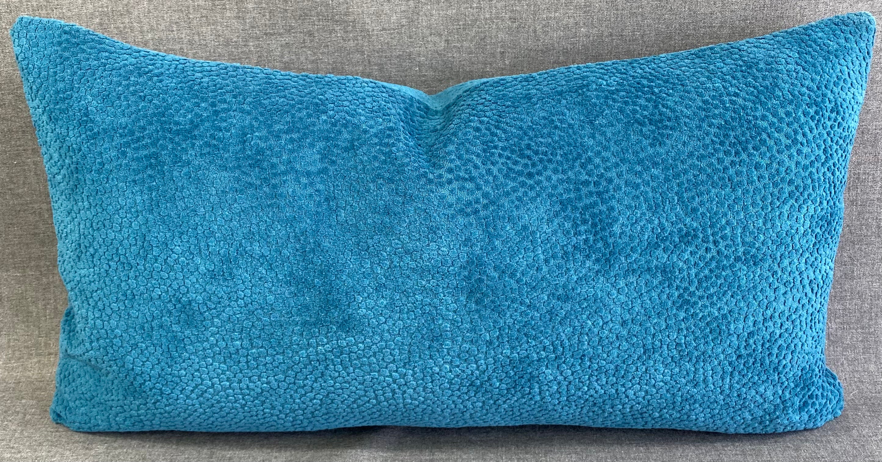 Luxury Lumbar Pillow - 24" x 14" - Pasadena Lumbar Teal Bright Teal Solid With A Dotted Pattern In The Soft Fabric 1