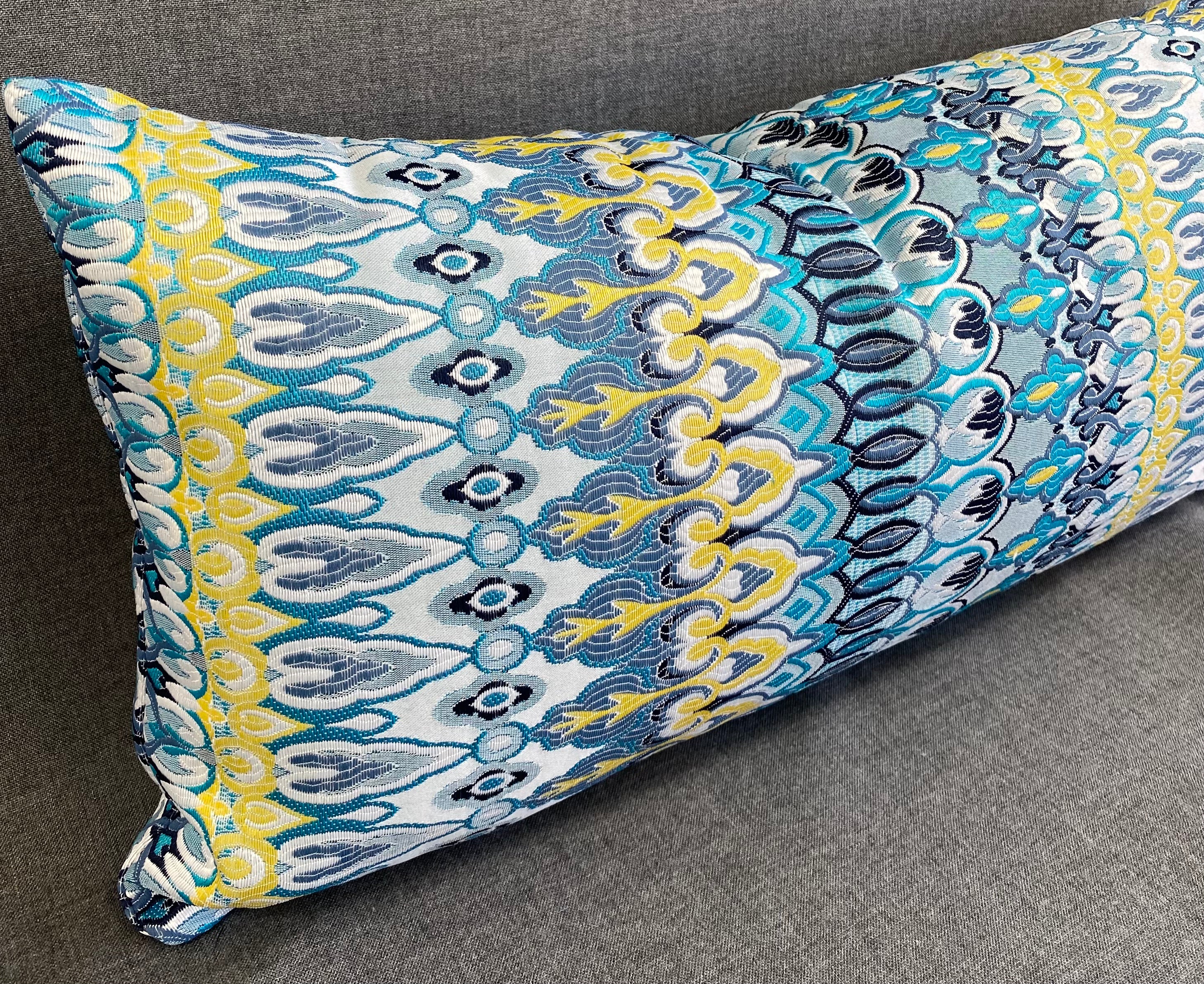 Luxury Outdoor Lumbar Pillow - 22" x 12"- Kanthum Turquoise