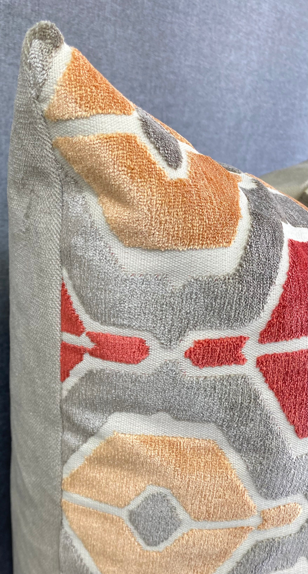 Luxury Pillow - 24" x 24" - Dellan Coral Satsuma And Ruby Hexagons On Steel Grey