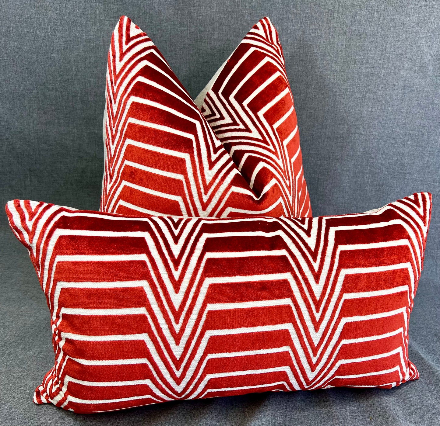 Luxury Pillow -  24" x 24" -Red Radar; Red and ivory in Abstract Pattern with an ivory back