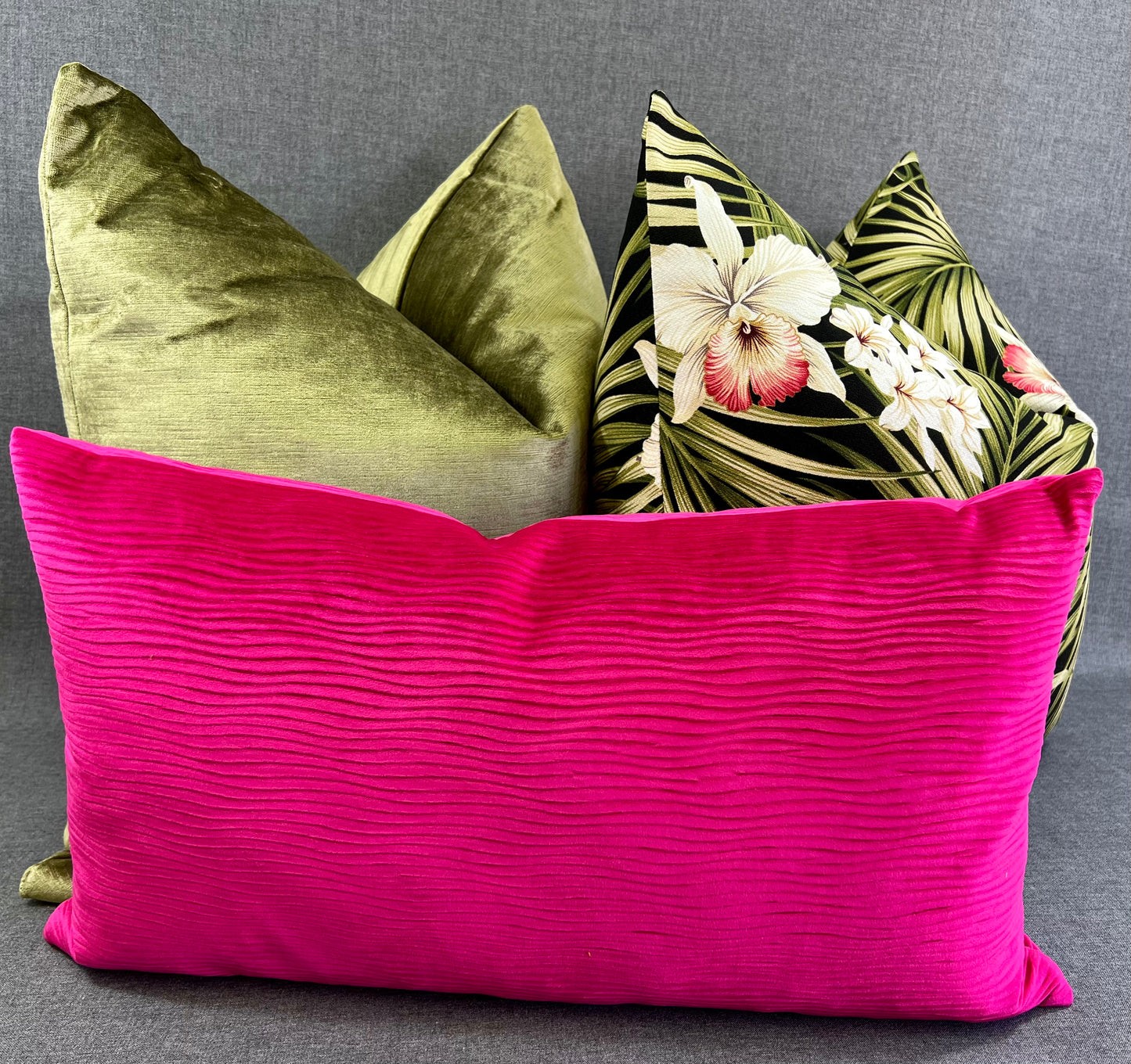 Luxury Lumbar Pillow - 24" x 14" - Stream Fuchsia; Bright Fuchsia solid with a wavy pattern in the soft fabric.