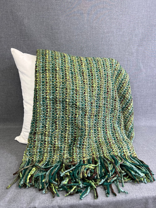 Luxury Knit Throw - 40" x 70" -  Stria Verde; Bulky knit throw in a lovely Green