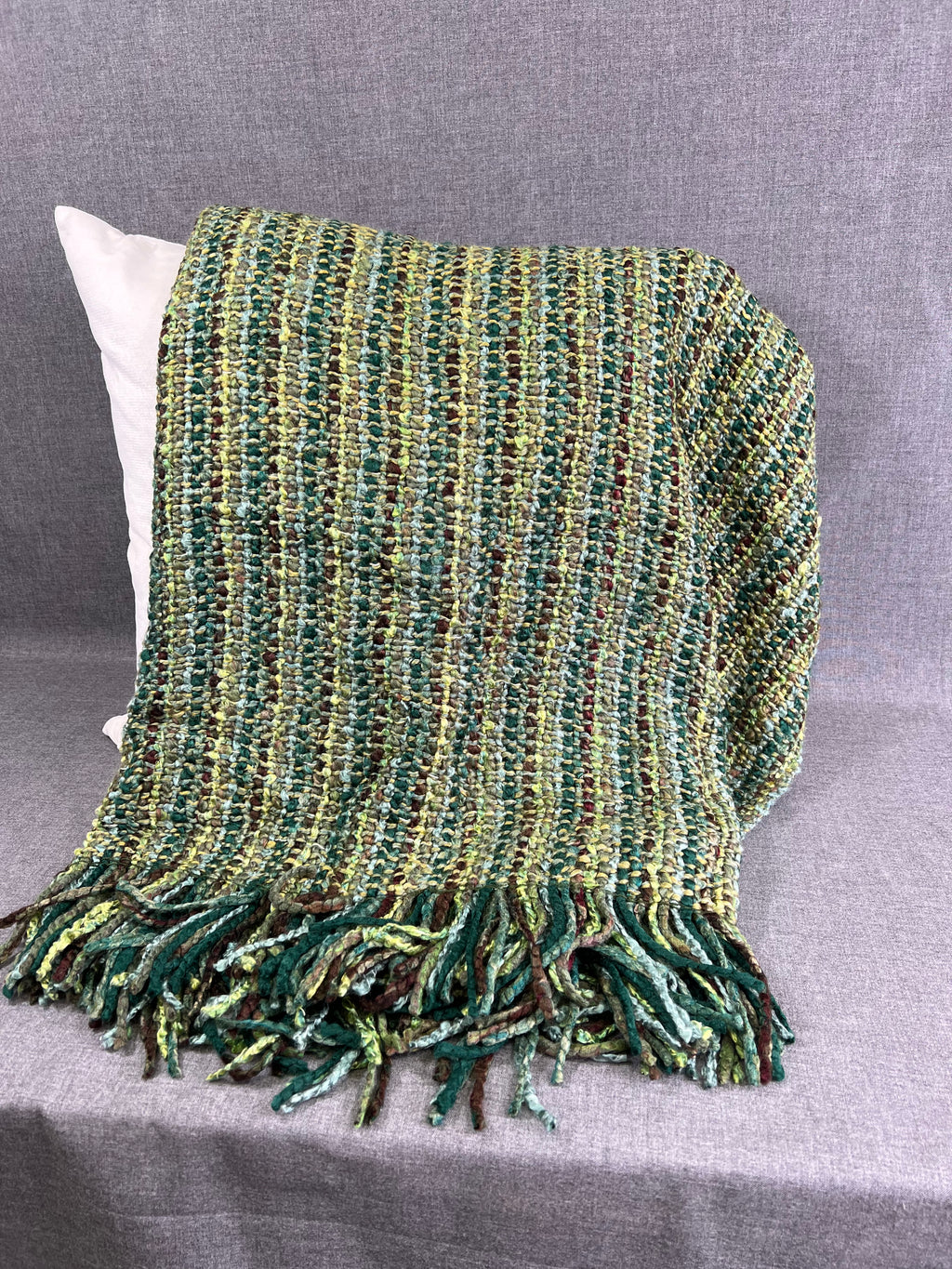 Luxury Knit Throw - 40" x 70" -  Stria Verde; Bulky knit throw in a lovely Green