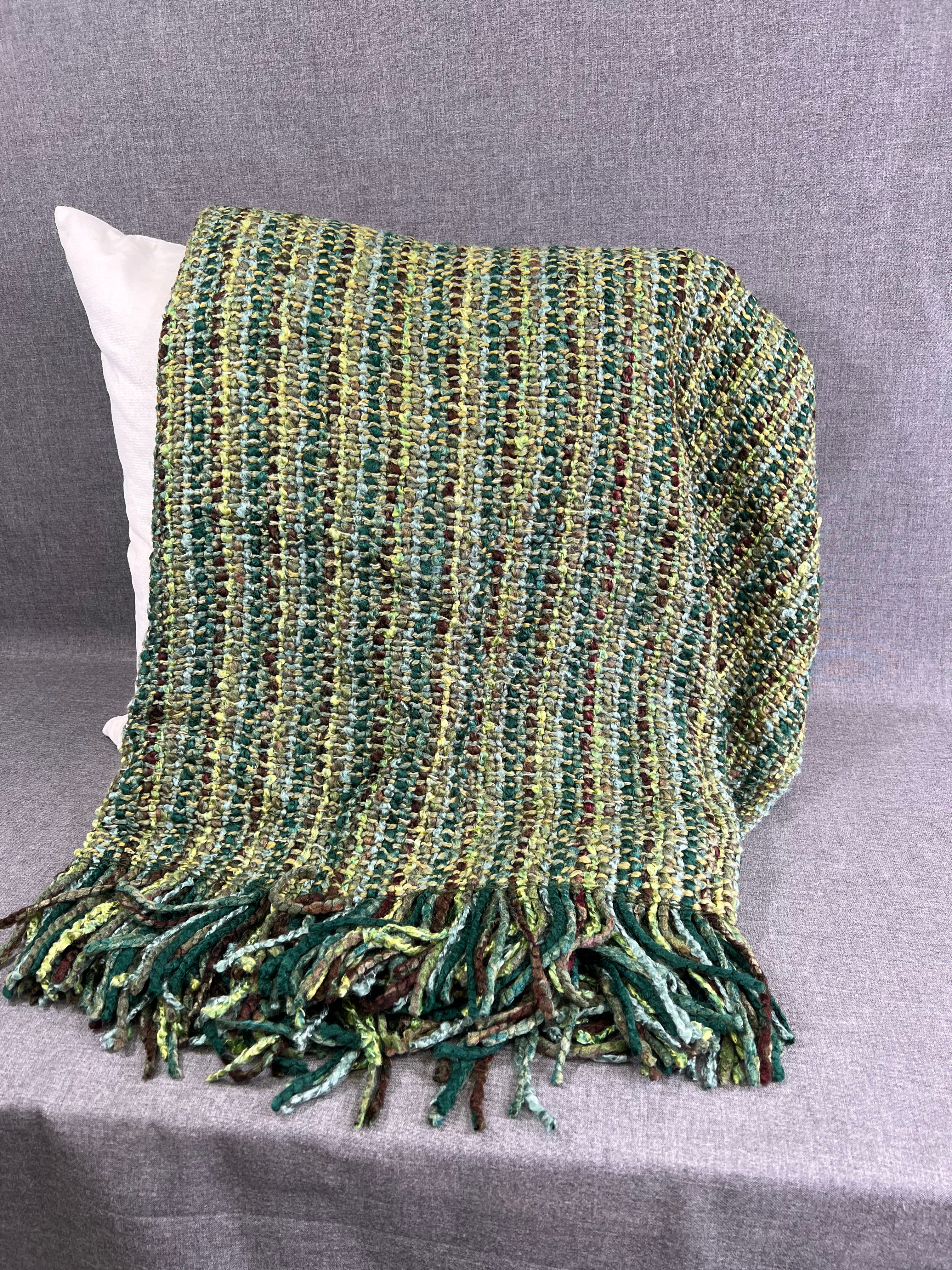 Luxury Knit Throw - 40" x 70" -  Stria Verde; Bulky knit throw in a lovely Green