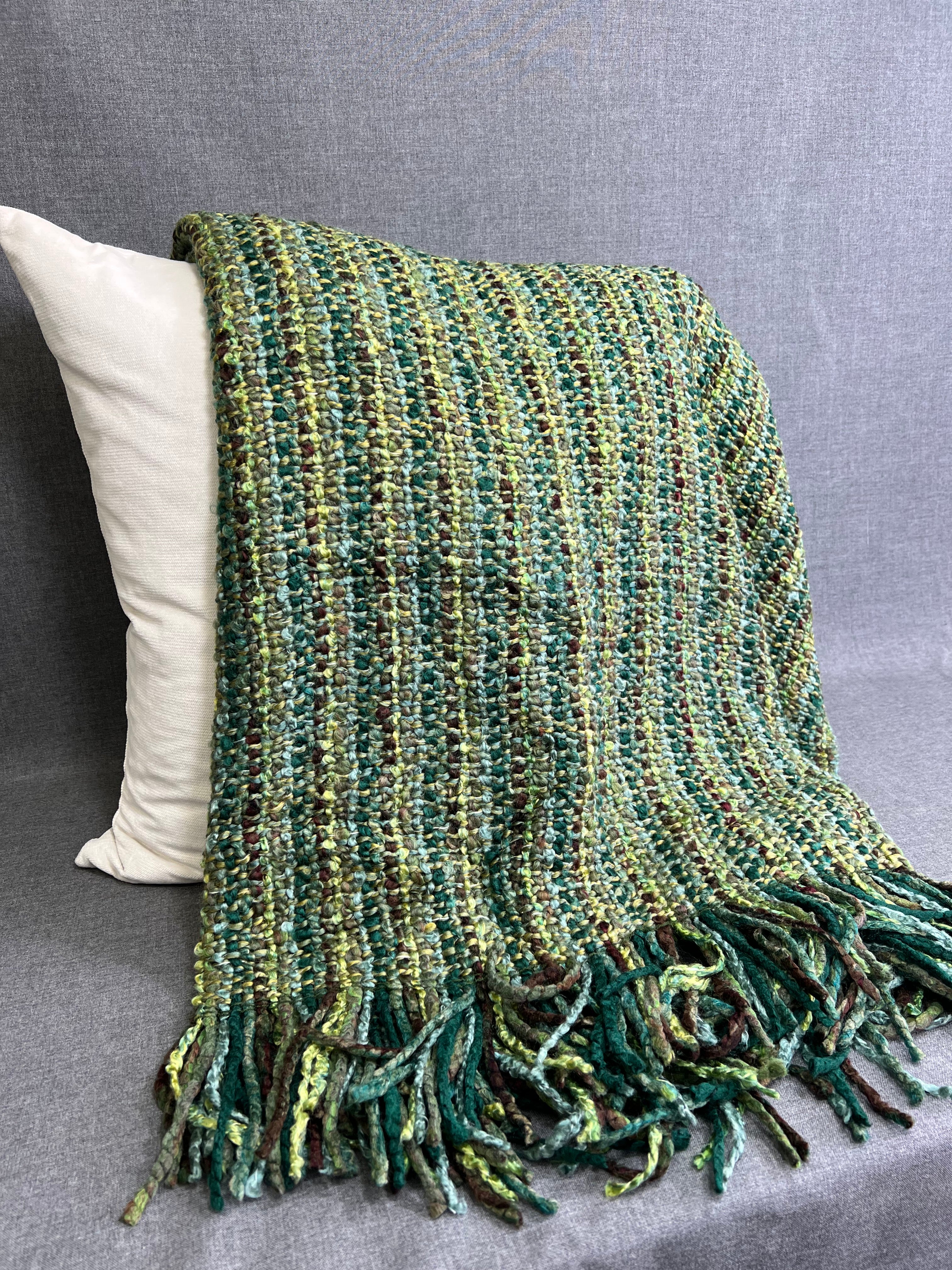 Luxury Knit Throw - 40" x 70" -  Stria Verde; Bulky knit throw in a lovely Green