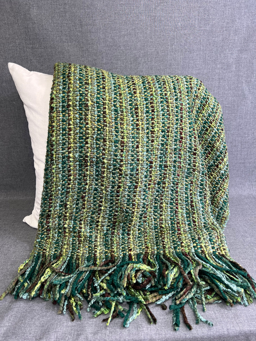 Luxury Knit Throw - 40" x 70" -  Stria Verde; Bulky knit throw in a lovely Green
