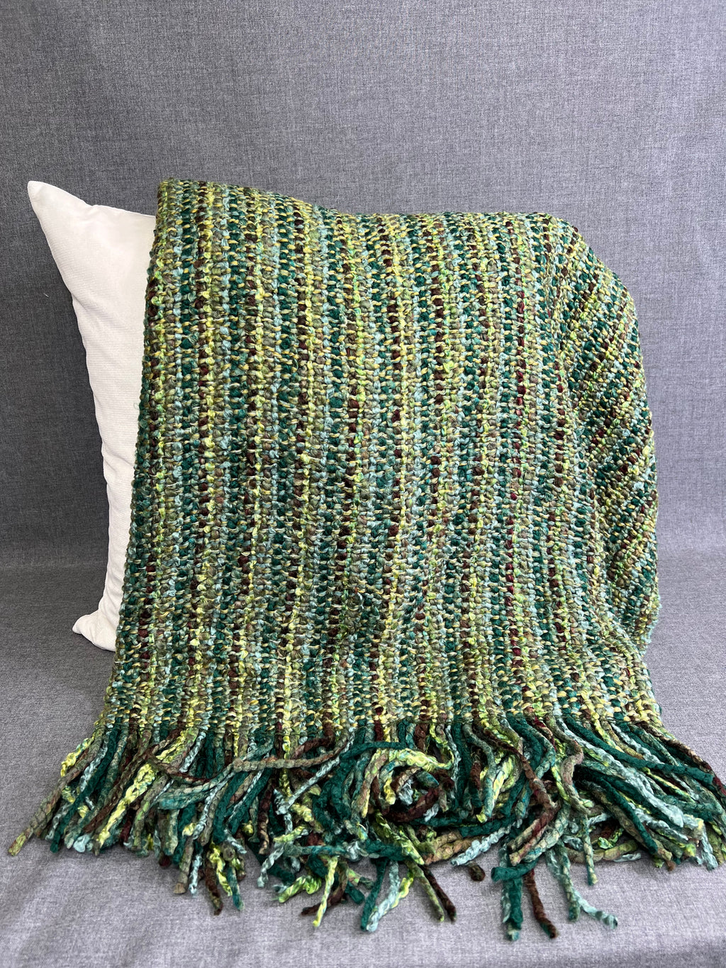 Luxury Knit Throw - 40" x 70" -  Stria Verde; Bulky knit throw in a lovely Green