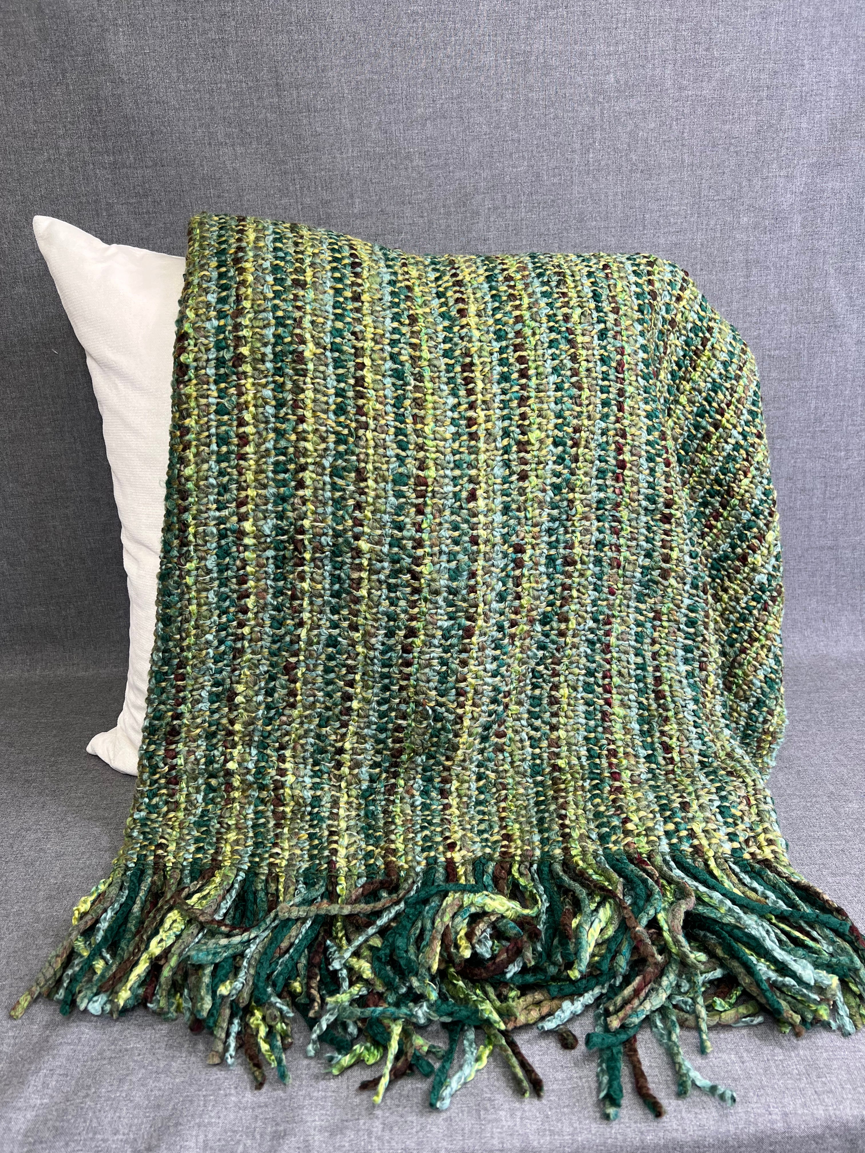 Luxury Knit Throw - 40" x 70" -  Stria Verde; Bulky knit throw in a lovely Green