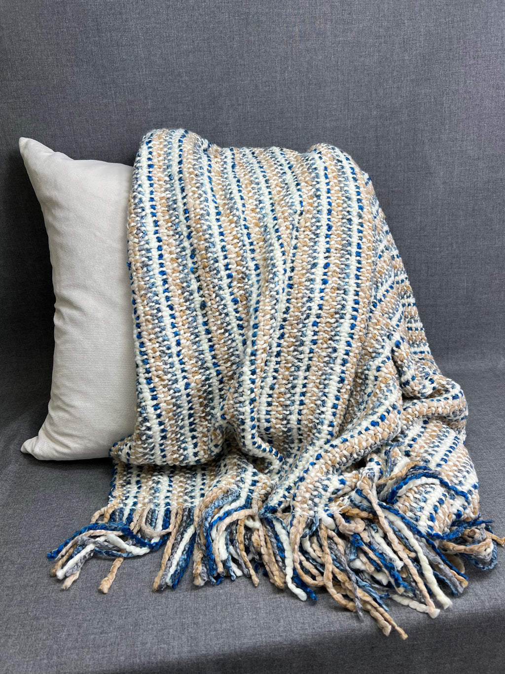 Luxury Knit Throw - 40" x 70" -  Stria Driftwood; Bulky knit throw