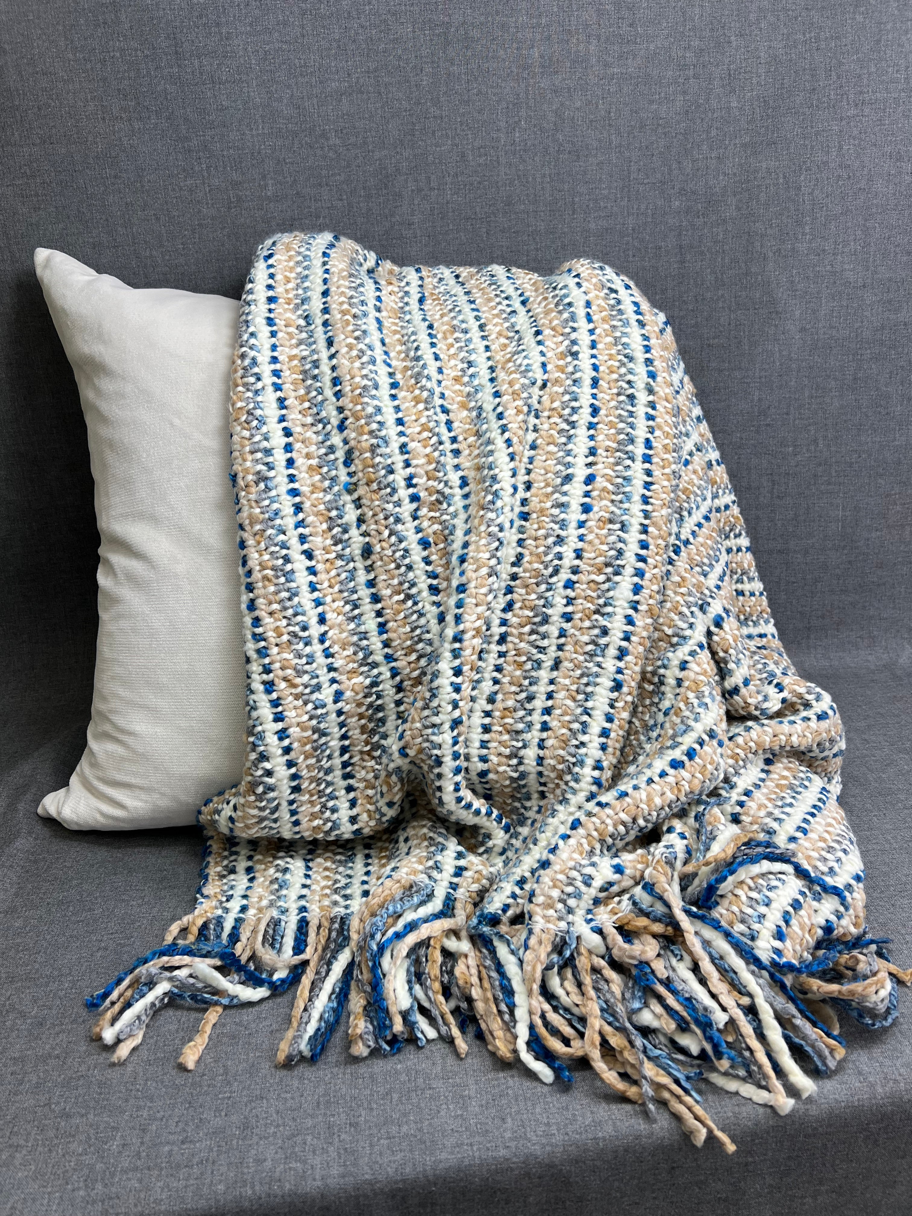 Luxury Knit Throw - 40" x 70" -  Stria Driftwood; Bulky knit throw