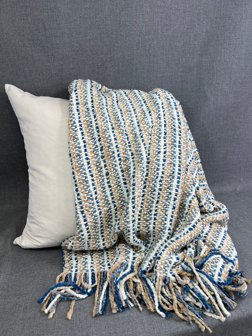 Luxury Knit Throw - 40" x 70" -  Stria Driftwood; Bulky knit throw