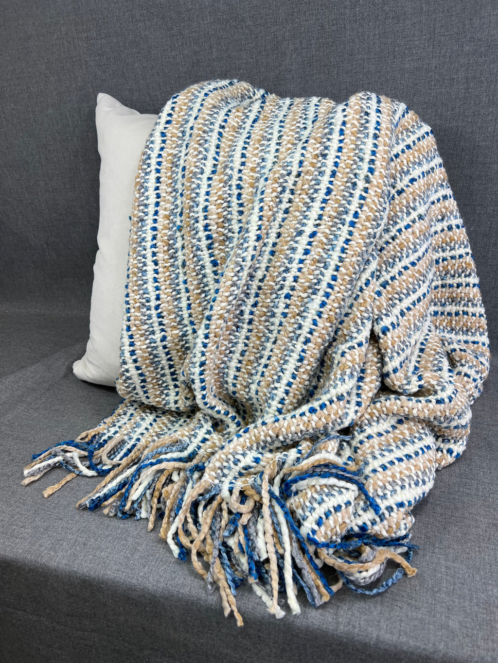 Luxury Knit Throw - 40" x 70" -  Stria Driftwood; Bulky knit throw