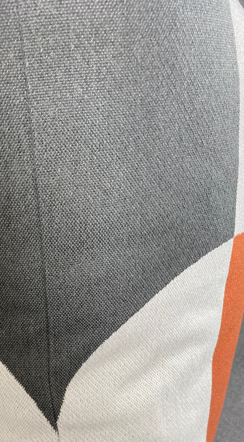 Luxury Pillow - 24" x 24" - Phases Mango Half Moons In Mango And Grey On A White And Grey Wide Stripe Base