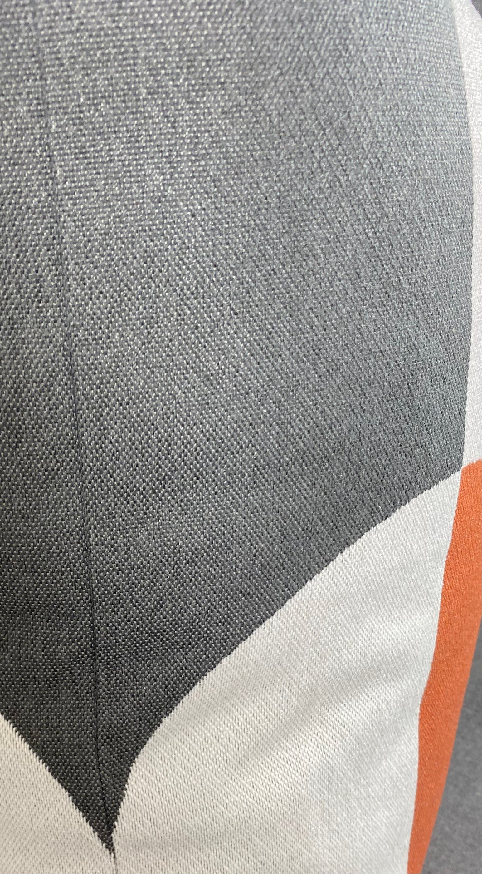 Luxury Pillow - 24" x 24" - Phases Mango Half Moons In Mango And Grey On A White And Grey Wide Stripe Base