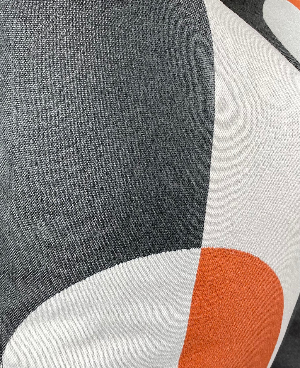 Luxury Pillow - 24" x 24" - Phases Mango Half Moons In Mango And Grey On A White And Grey Wide Stripe Base