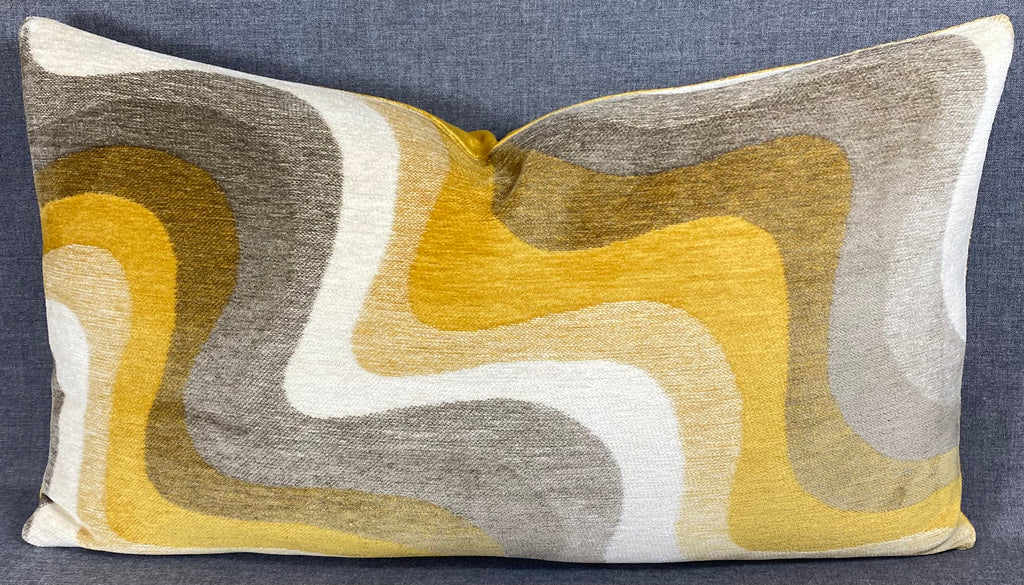 Luxury Lumbar Pillow - 24" x 14" - Saffron Swirl Dramatic Swirl Pattern Of Gold Taupe Cream And Tan