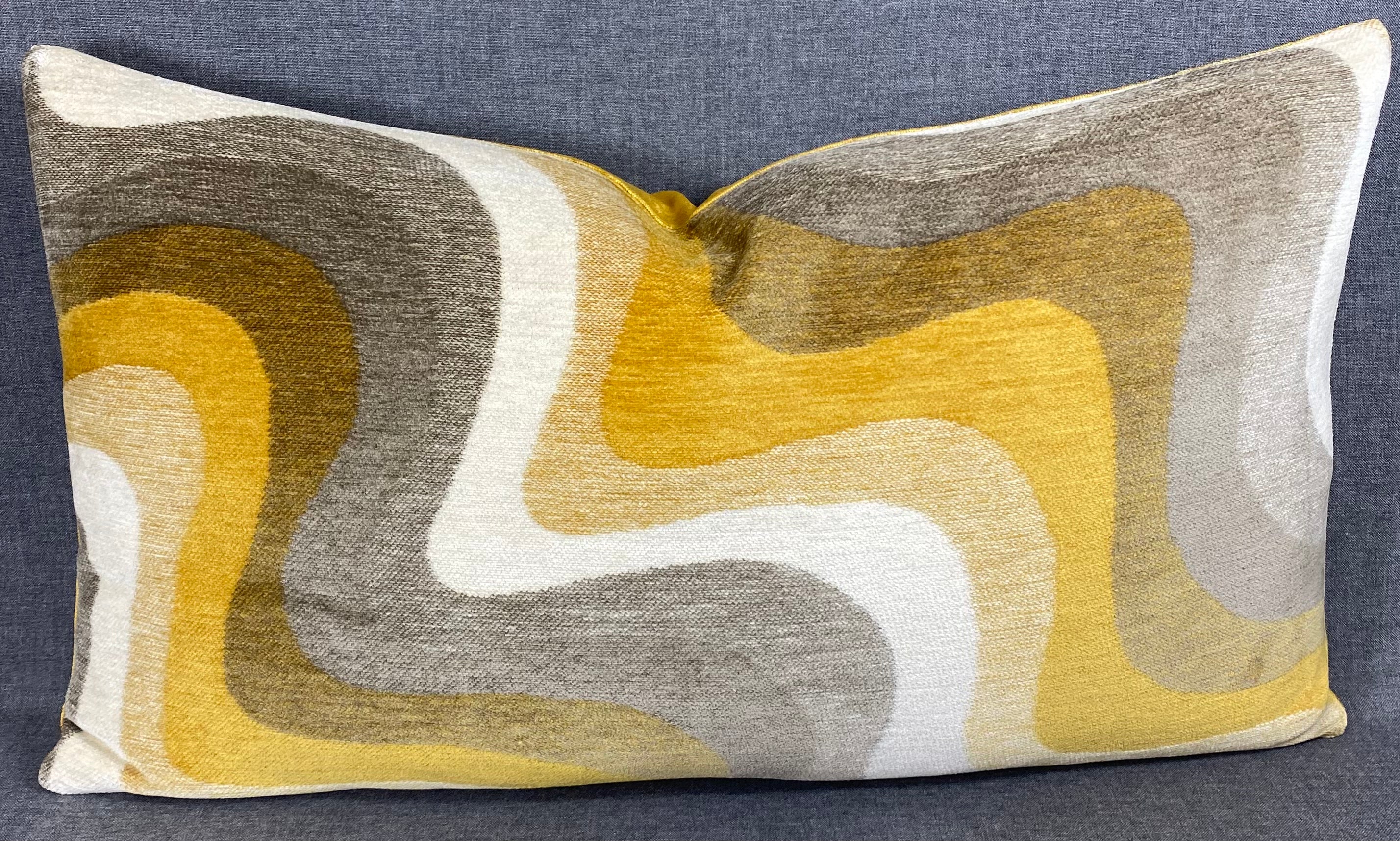 Luxury Lumbar Pillow - 24" x 14" - Saffron Swirl Dramatic Swirl Pattern Of Gold Taupe Cream And Tan