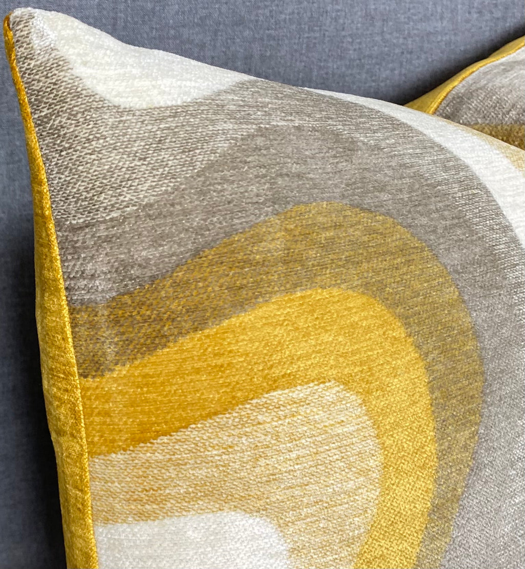 Luxury Lumbar Pillow - 24" x 14" - Saffron Swirl Dramatic Swirl Pattern Of Gold Taupe Cream And Tan
