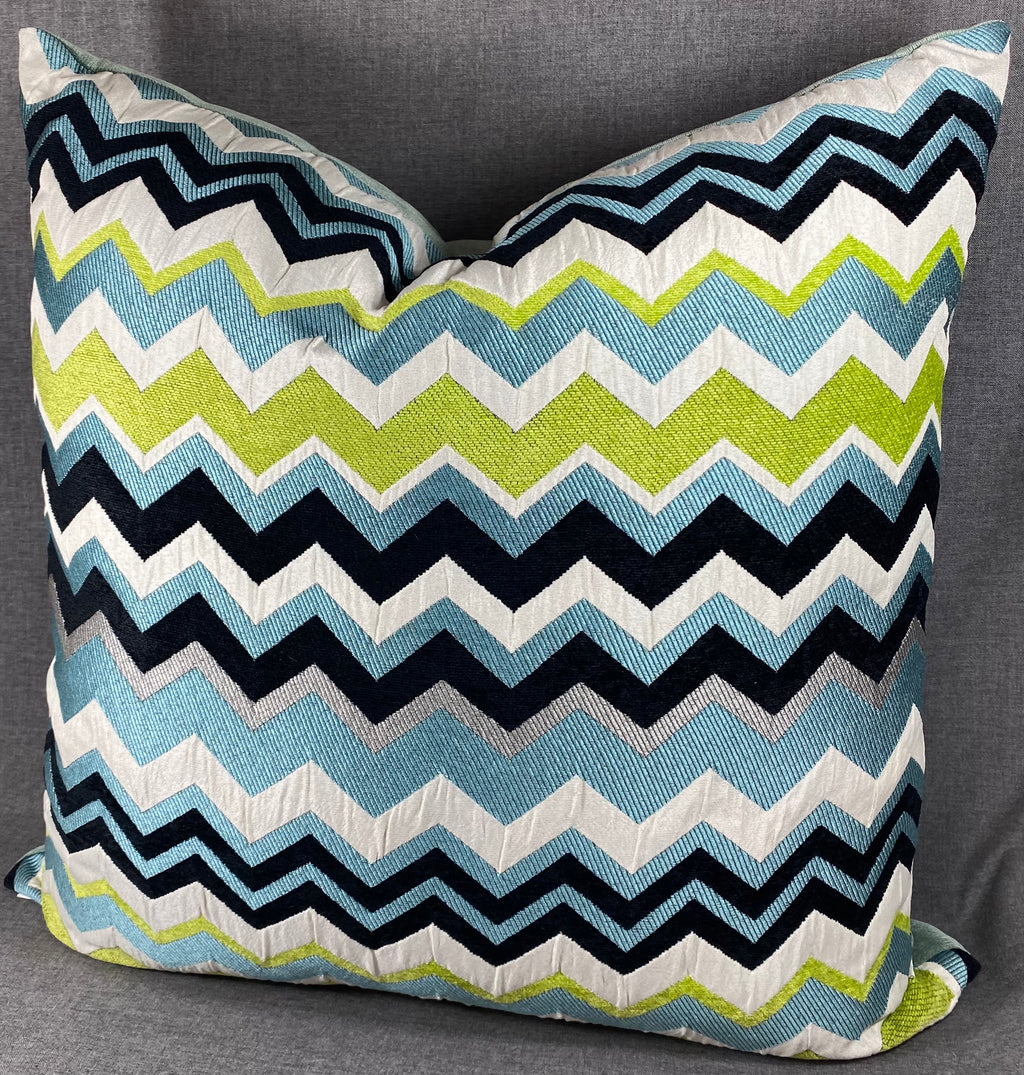 Luxury Pillow -  24" x 24" - Chevron Aqua