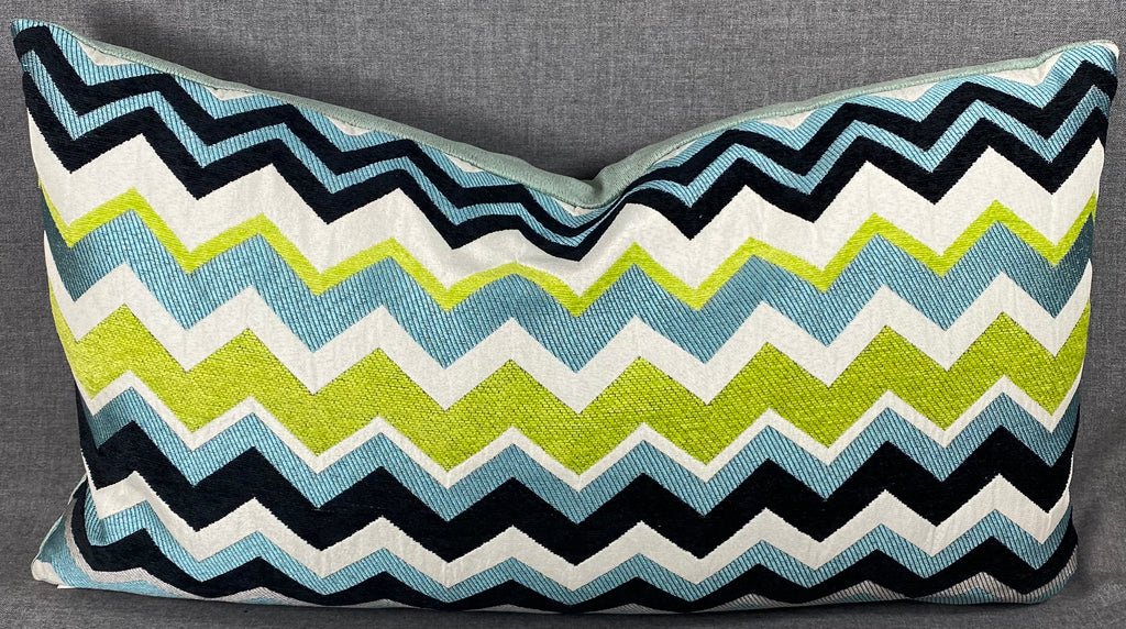 Luxury Lumbar Pillow - 24" x 14"- Chevron Aqua