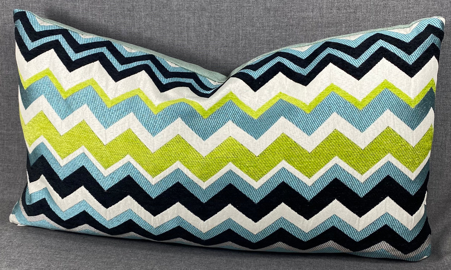 Luxury Lumbar Pillow - 24" x 14" - Chevron Lumbar Aqua