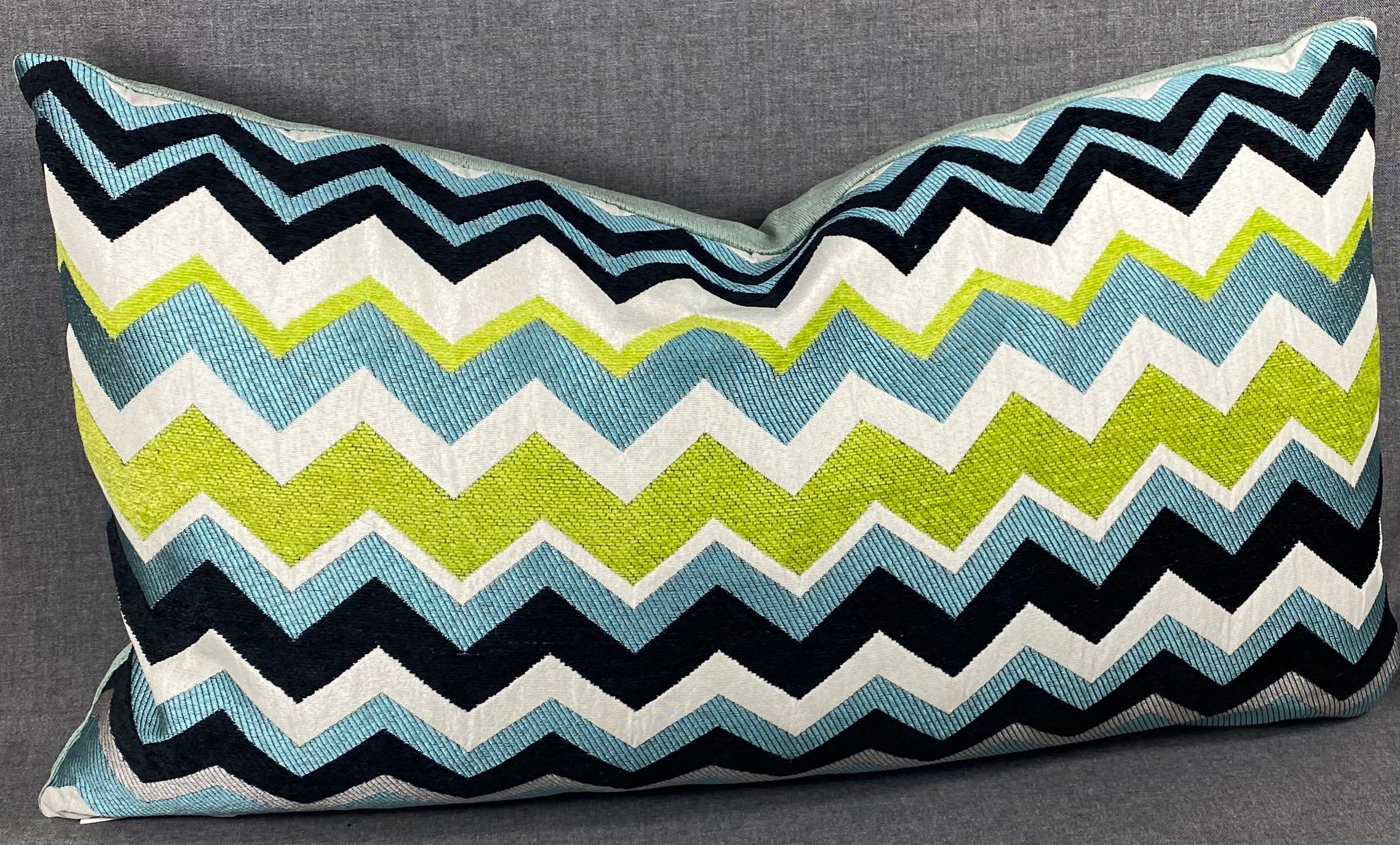 Luxury Lumbar Pillow - 24" x 14"- Chevron Aqua