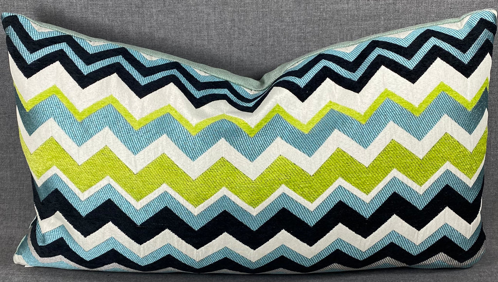 Luxury Lumbar Pillow - 24" x 14"- Chevron Aqua