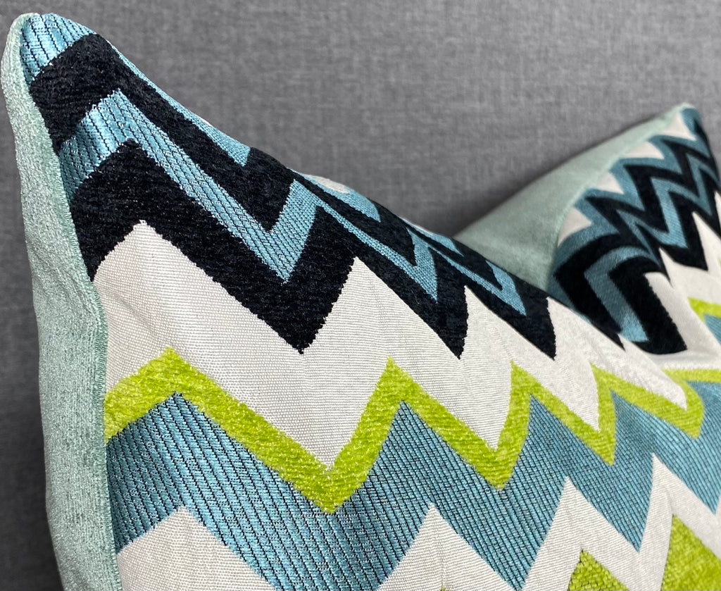 Luxury Lumbar Pillow - 24" x 14"- Chevron Aqua
