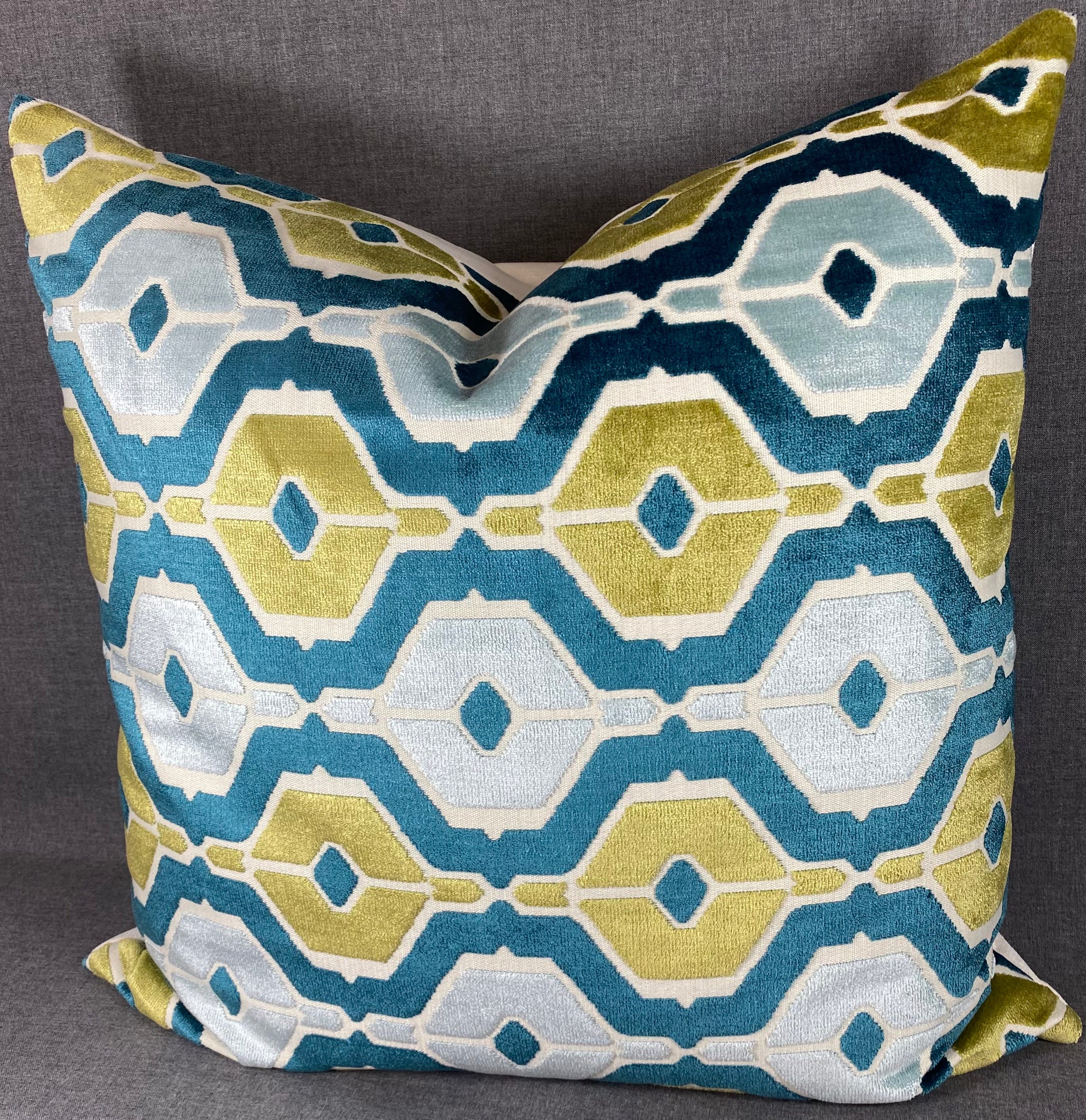 Luxury Pillow - 24" x 24" - Dellan Teal Geometrics In Teal And Green A Dark Teal Base