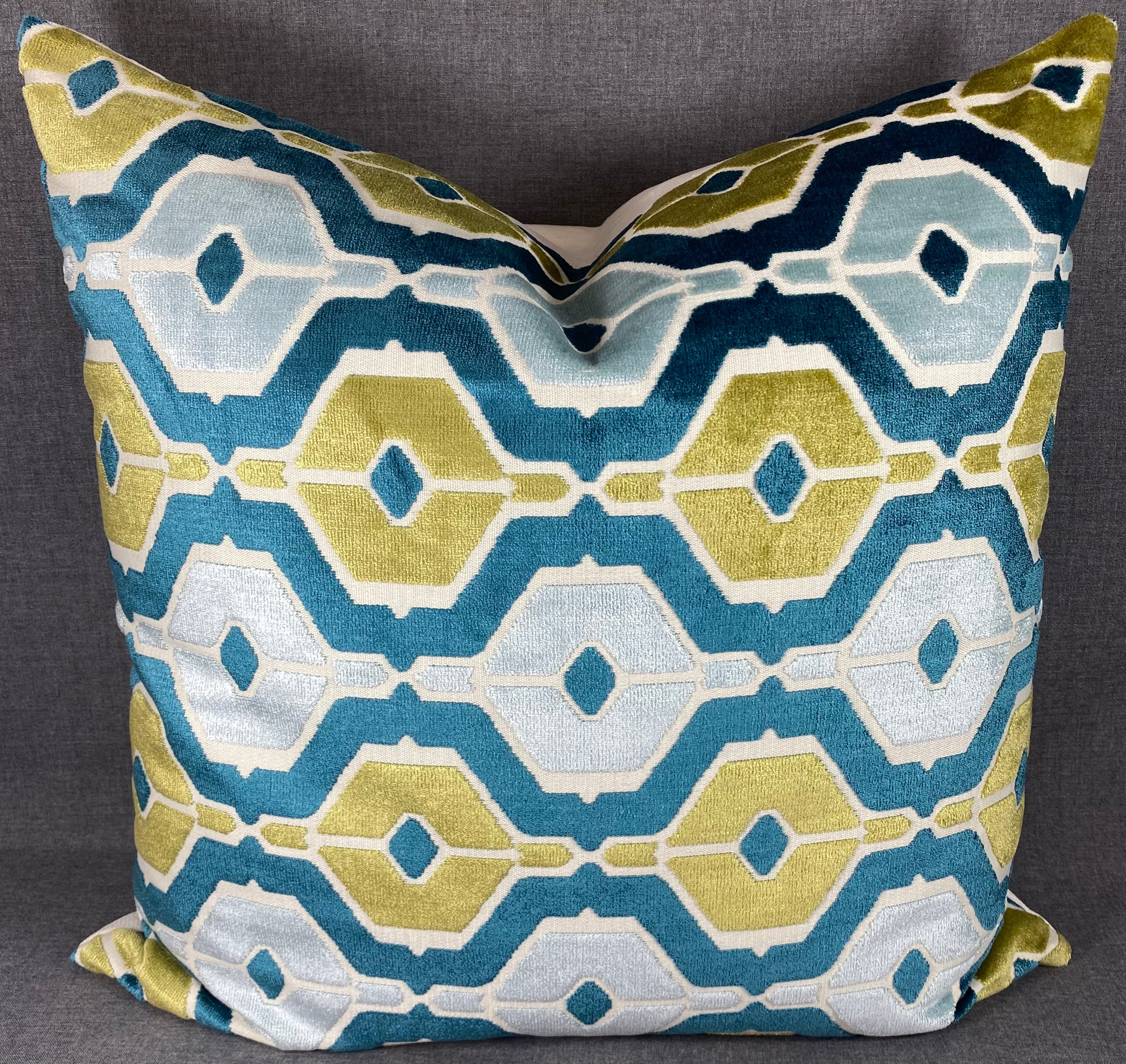 Luxury Pillow - 24" x 24" - Dellan Teal Geometrics In Teal And Green A Dark Teal Base