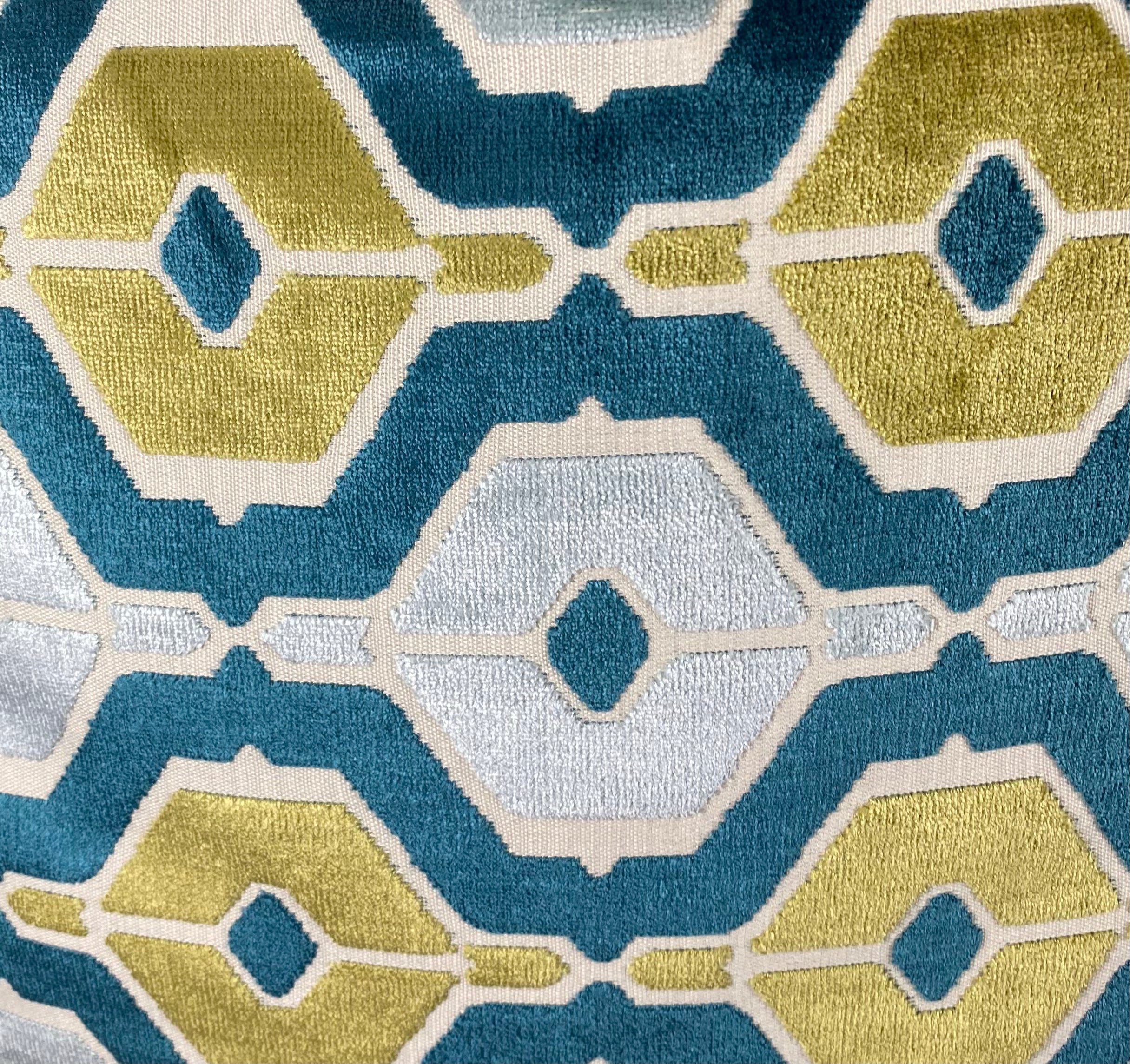 Luxury Pillow - 24" x 24" - Dellan Teal Geometrics In Teal And Green A Dark Teal Base