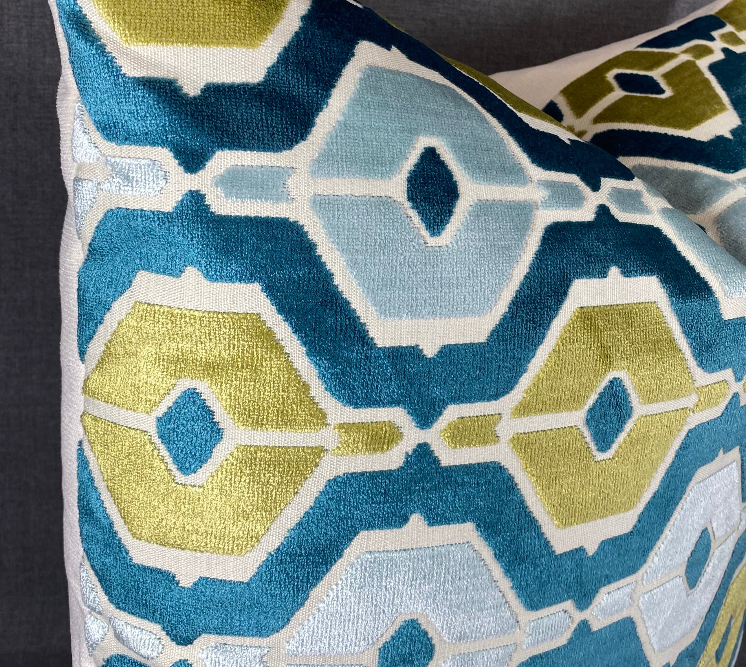 Luxury Pillow - 24" x 24" - Dellan Teal Geometrics In Teal And Green A Dark Teal Base