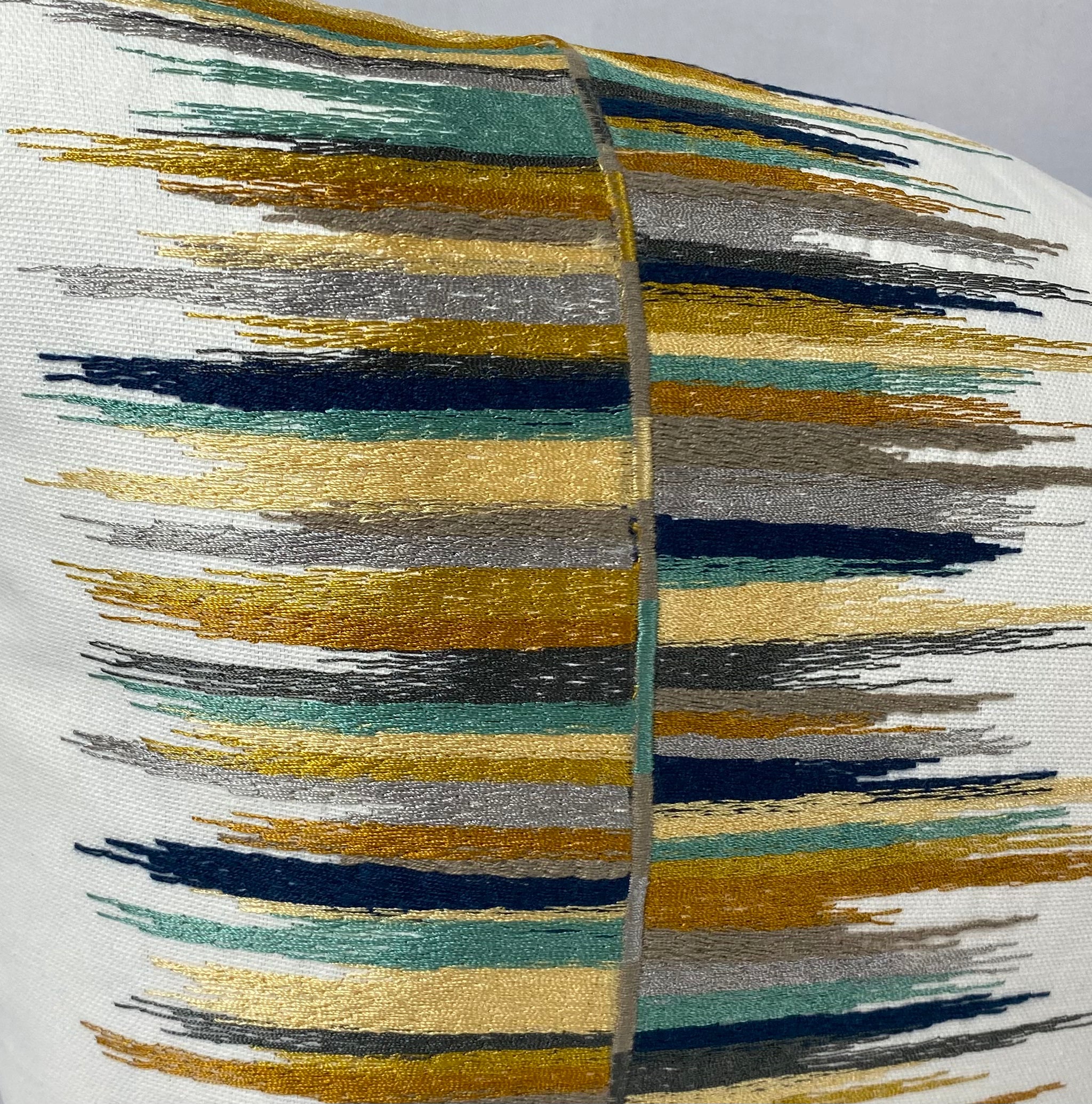 Luxury Lumbar Pillow - 24" x 14" - Fun Fair Lumbar Agate Embroidered Swipes Of Charcoal Black Mustard Ecru And Seafoam