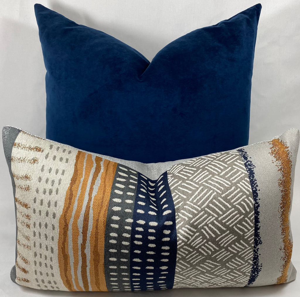 Luxury Pillow - 24" x 14" - Tracks Woven Ethnic Tribal Detail On A Grey Base