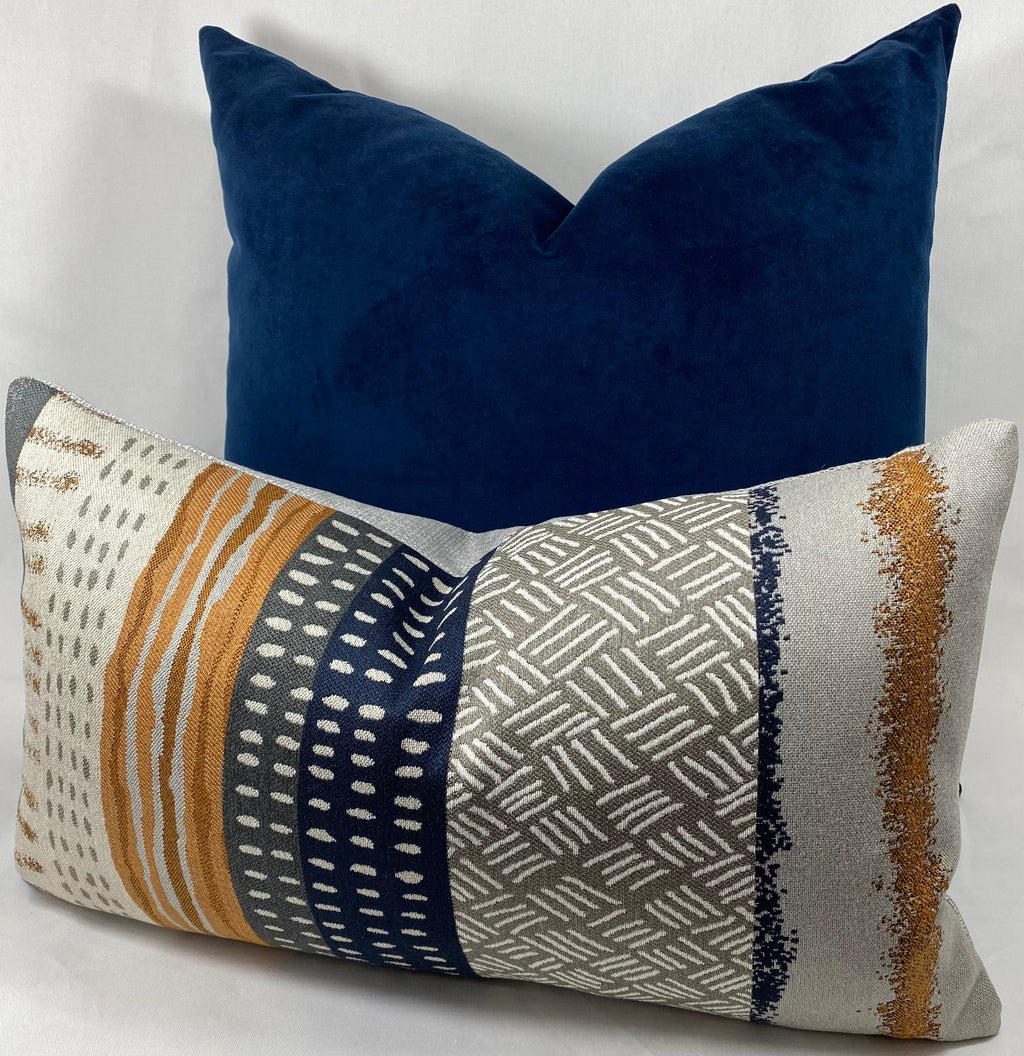 Luxury Pillow - 24" x 14" - Tracks Woven Ethnic Tribal Detail On A Grey Base