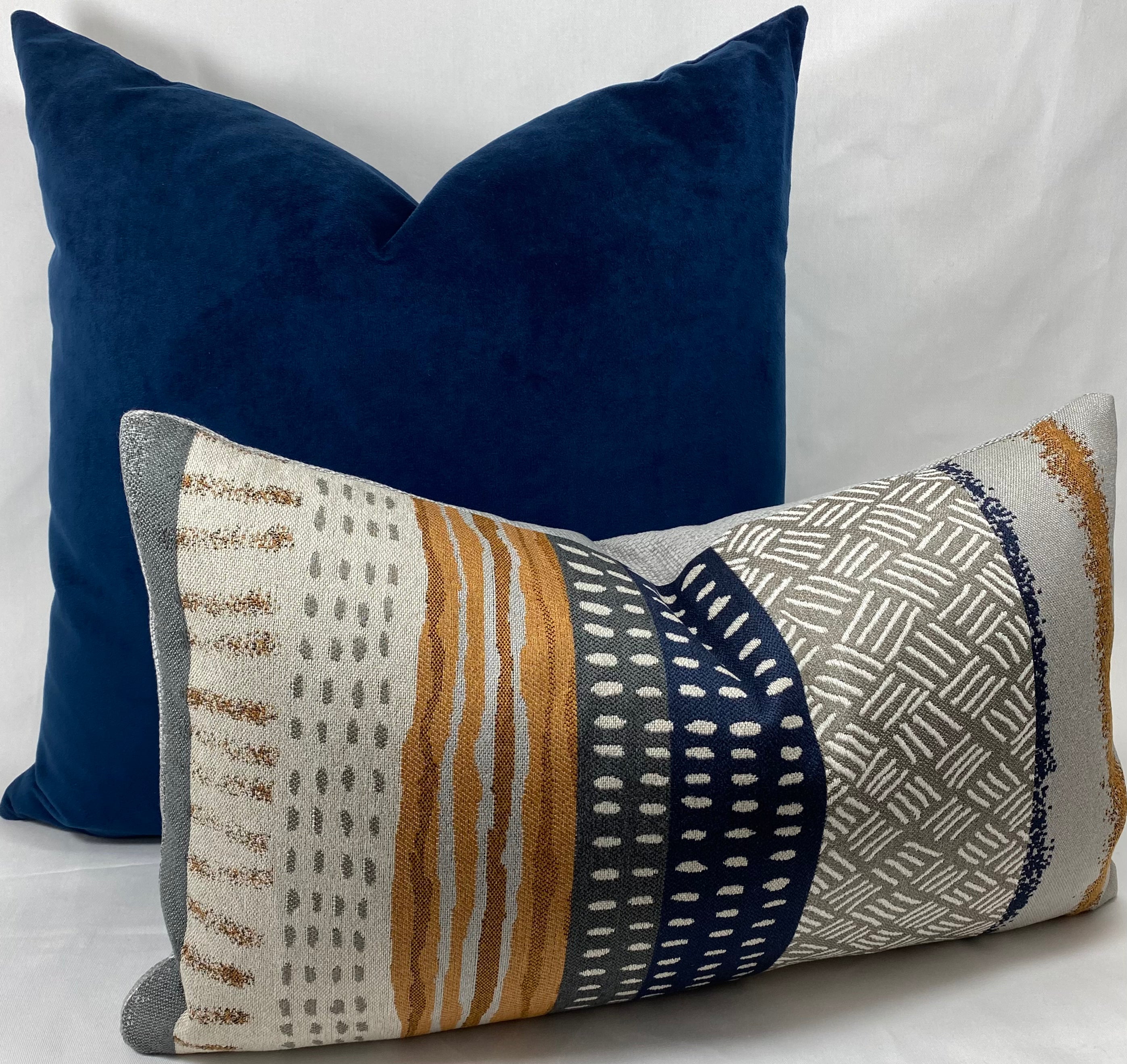 Luxury Pillow - 24" x 14" - Tracks Woven Ethnic Tribal Detail On A Grey Base