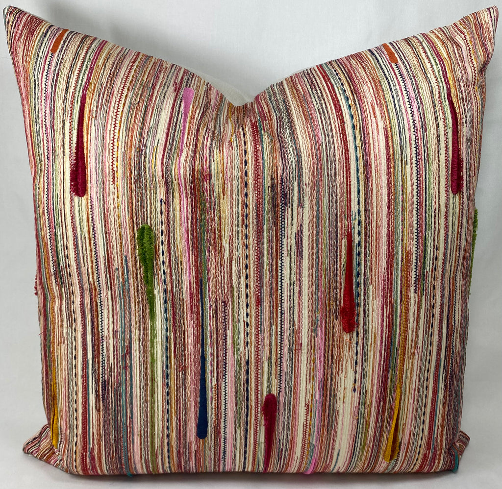 Luxury Pillow - 24" x 24" - Dandy A Rainbow Of Embroidery With Slubs