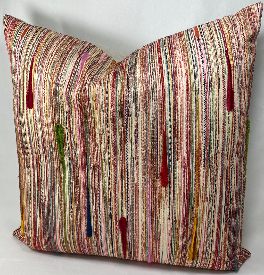 Luxury Pillow - 24" x 24" - Dandy A Rainbow Of Embroidery With Slubs