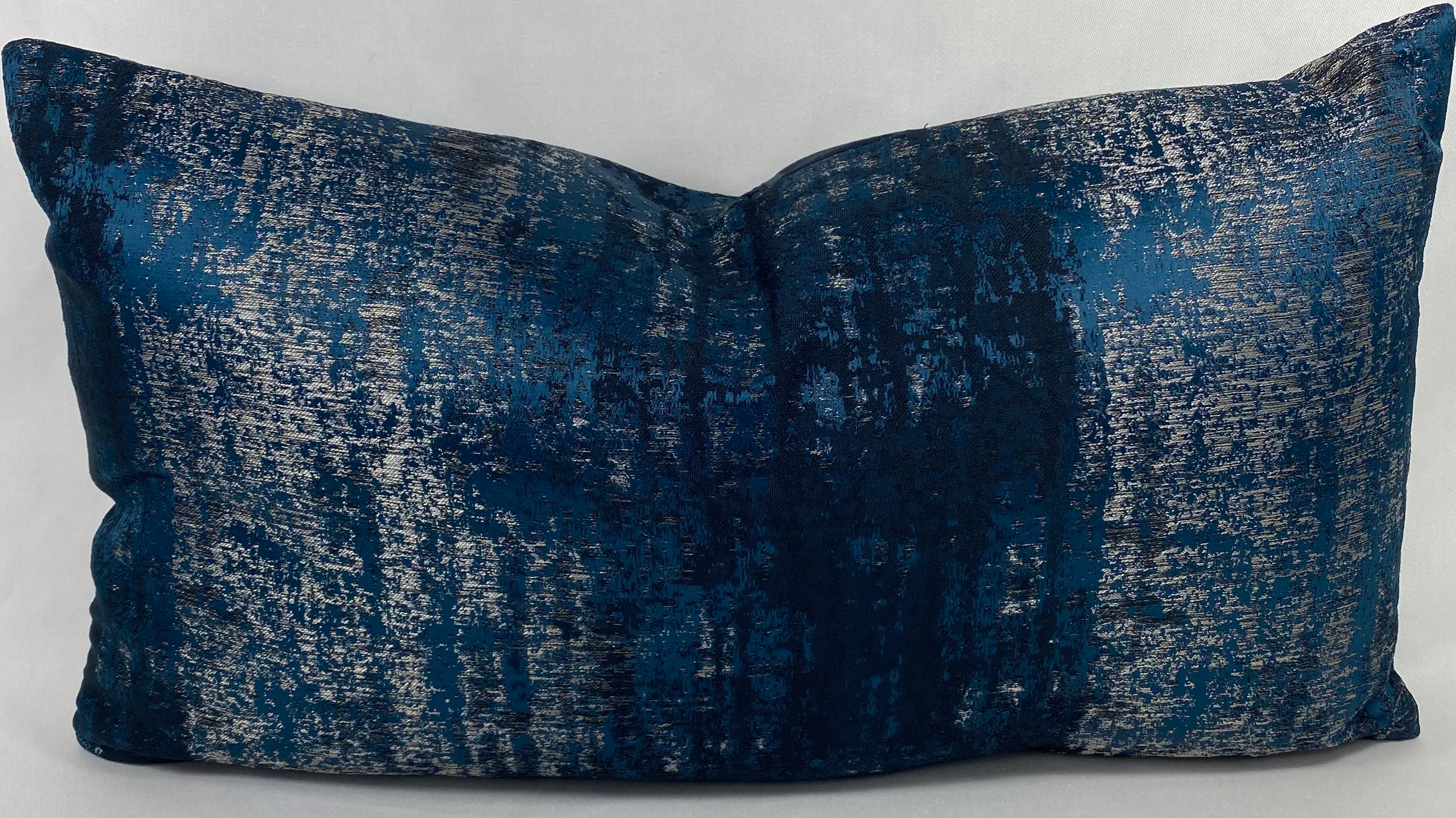 Luxury Lumbar Pillow - 24"x 14"- Aurora Midnight blue and silver scrubbed together for a weathered look.
