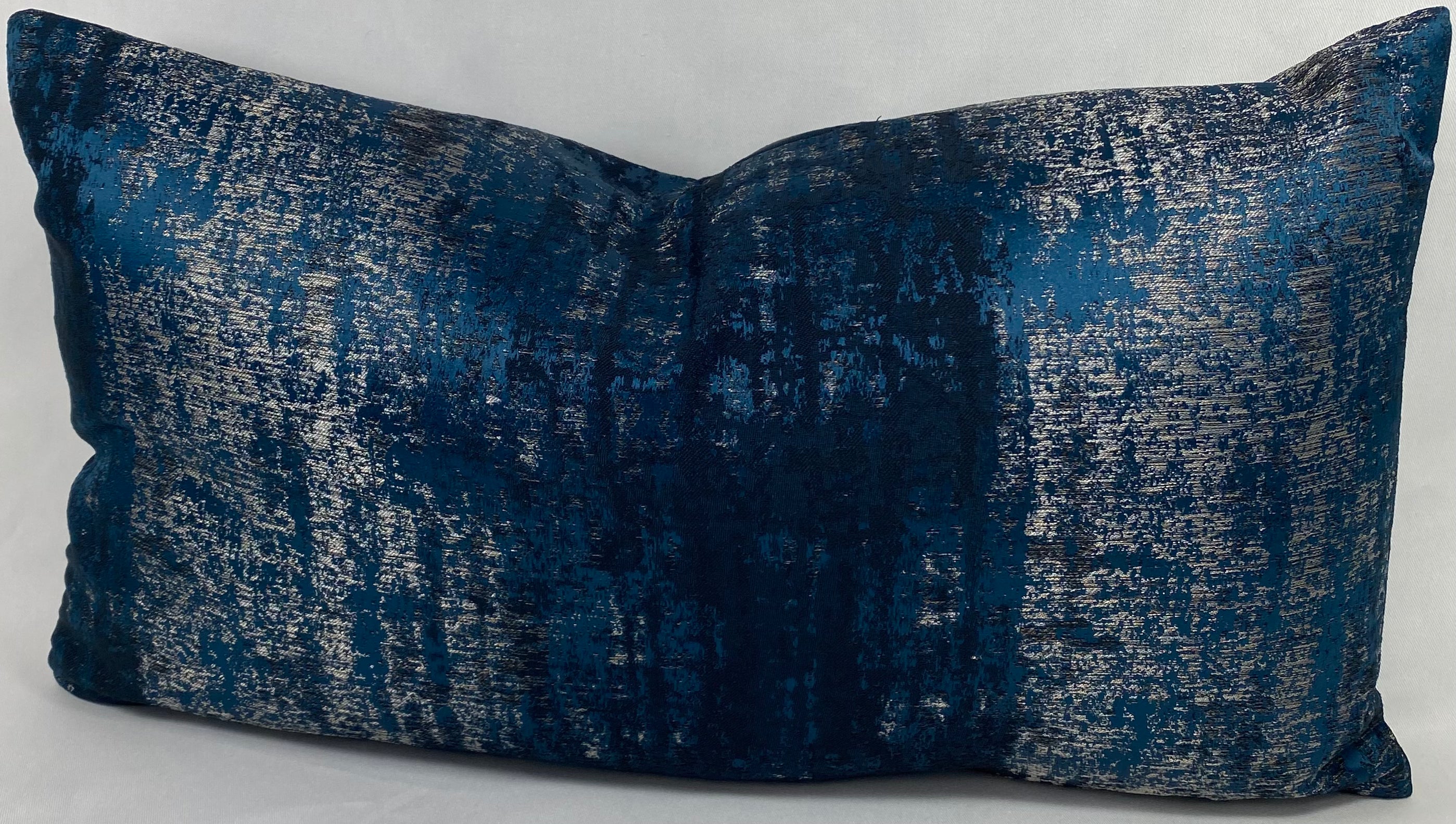 Luxury Lumbar Pillow - 24"x 14"- Aurora Midnight blue and silver scrubbed together for a weathered look.