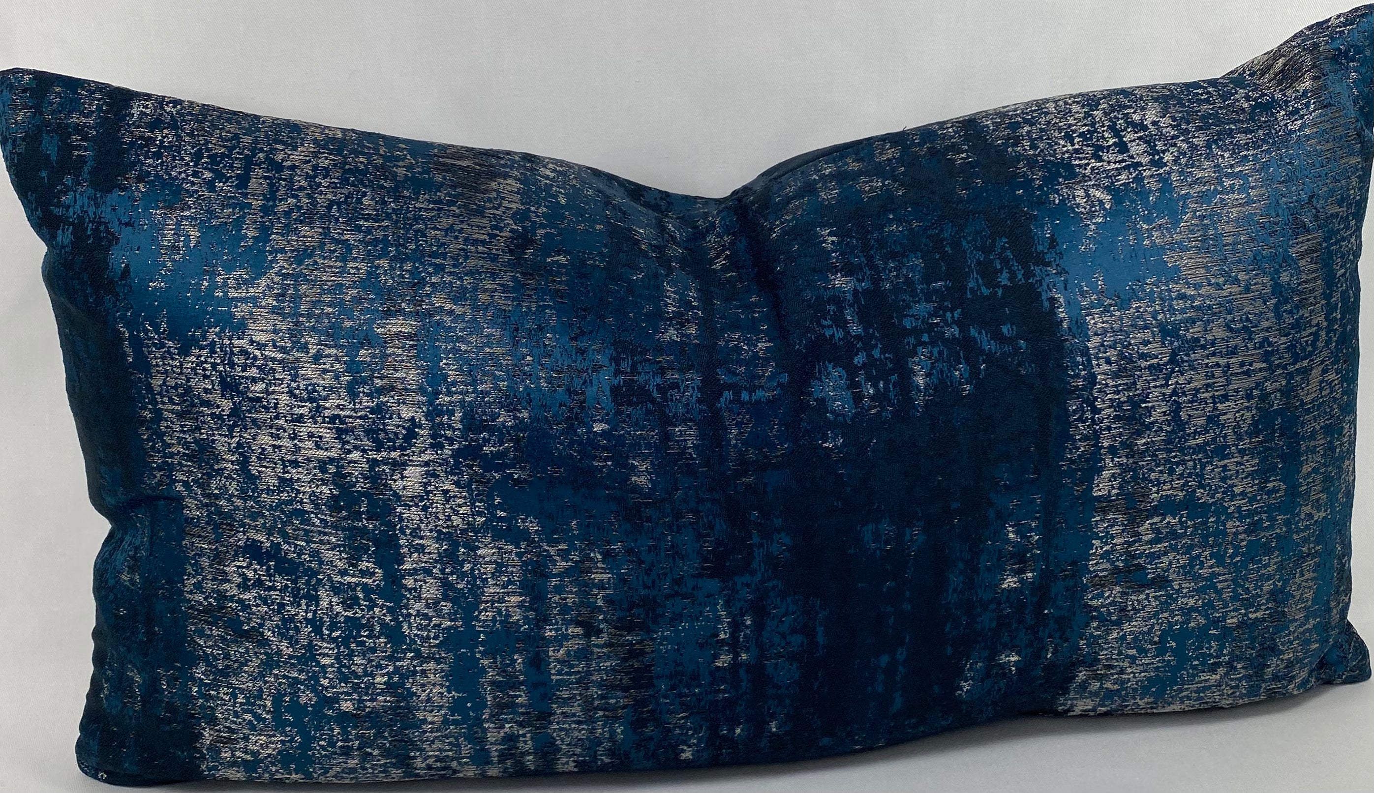 Luxury Lumbar Pillow - 24"x 14"- Aurora Midnight blue and silver scrubbed together for a weathered look.