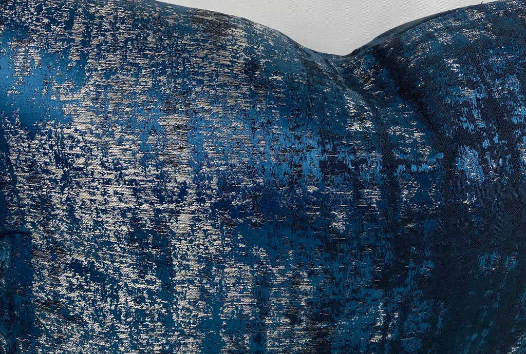 Luxury Lumbar Pillow - 24"x 14"- Aurora Midnight blue and silver scrubbed together for a weathered look.