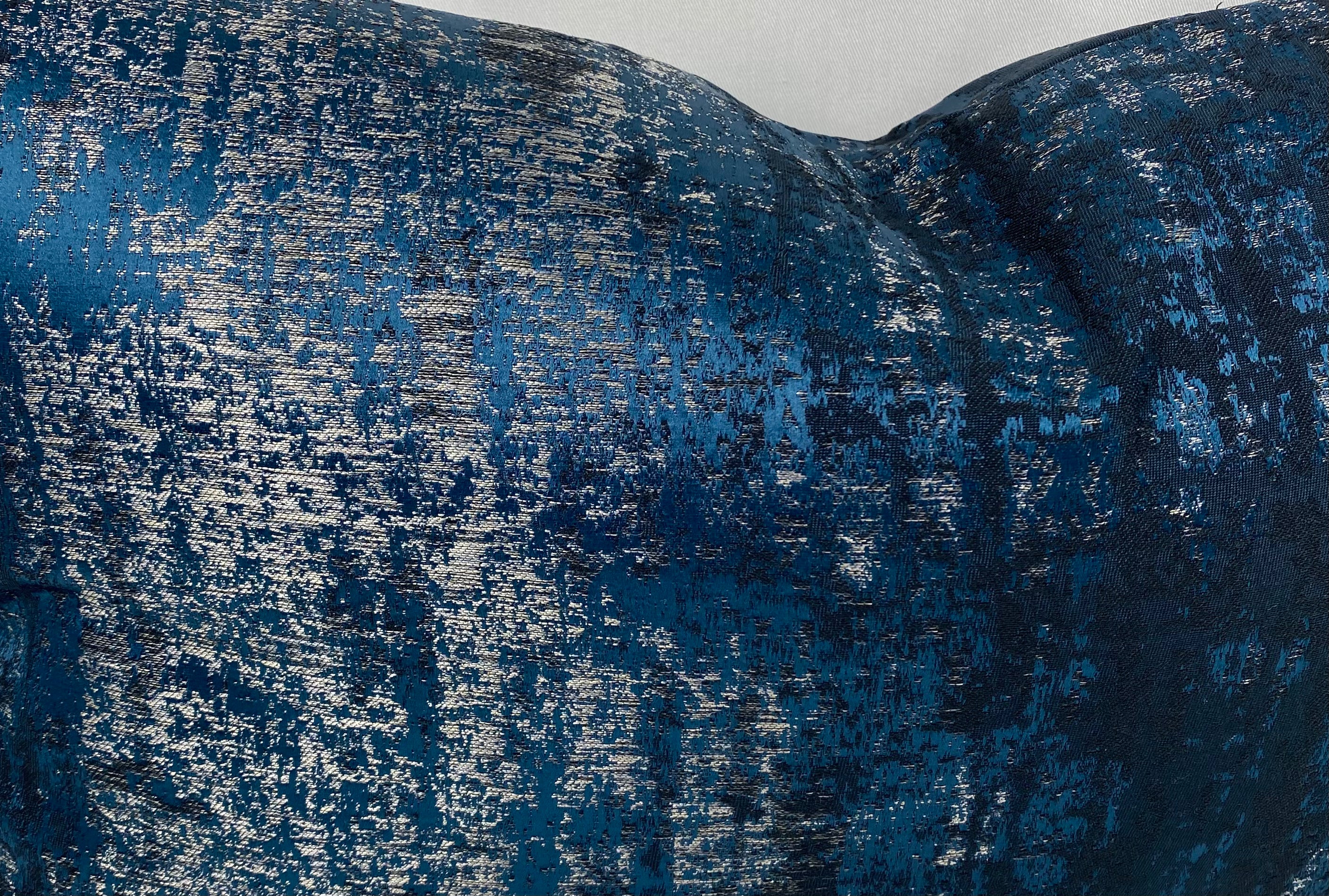 Luxury Lumbar Pillow - 24"x 14"- Aurora Midnight blue and silver scrubbed together for a weathered look.