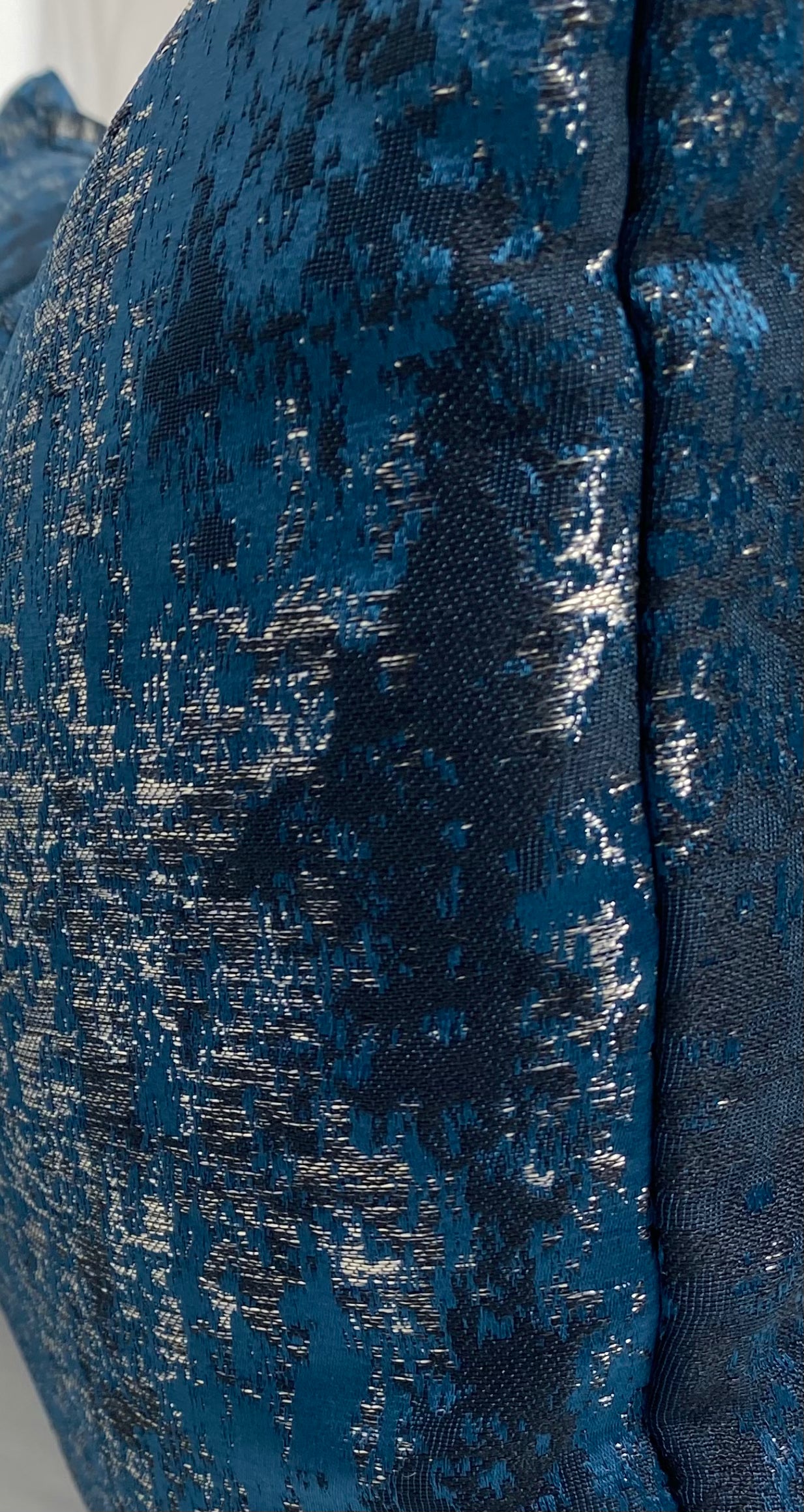 Luxury Lumbar Pillow - 24"x 14"- Aurora Midnight blue and silver scrubbed together for a weathered look.