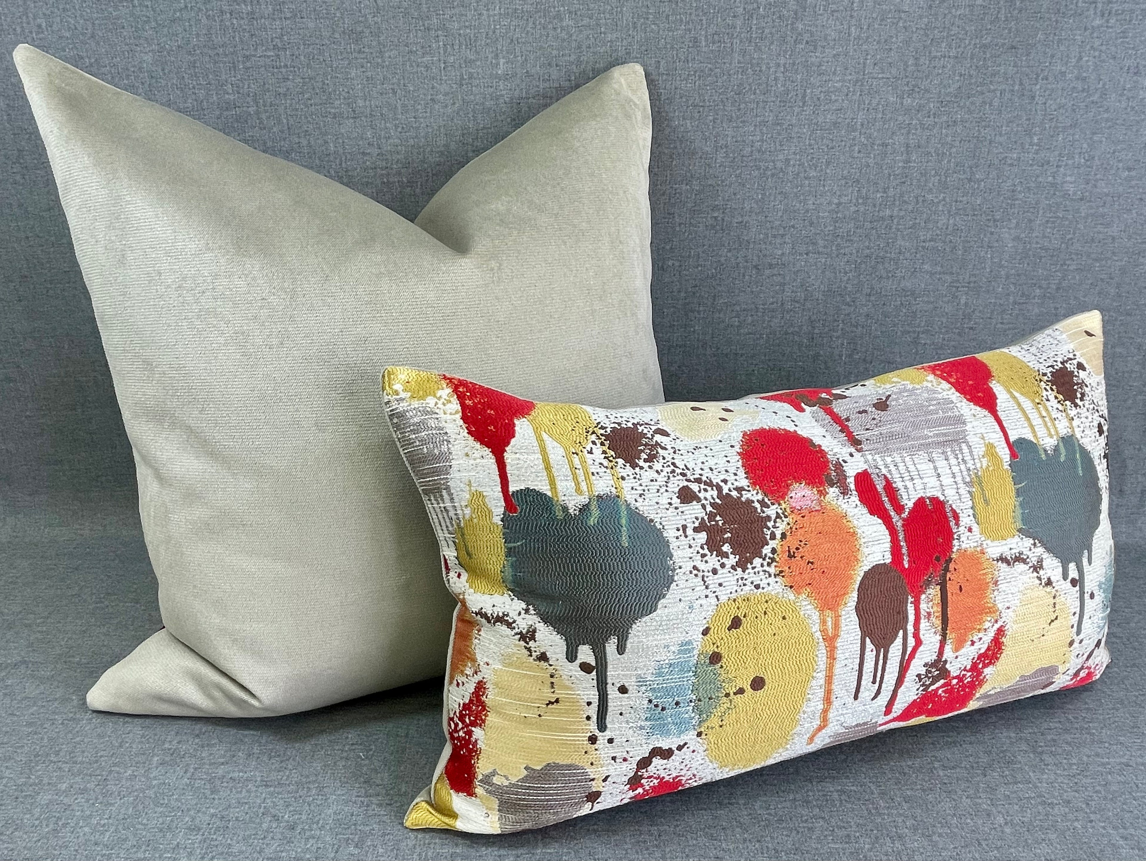 Luxury Lumbar Pillow - 24” x 14” - Funfetti Red/Taupe