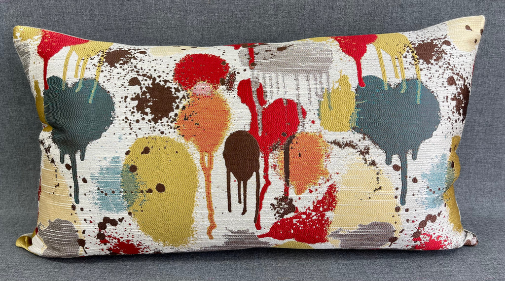 Luxury Lumbar Pillow - 24” x 14”- Funfetti Red/Taupe