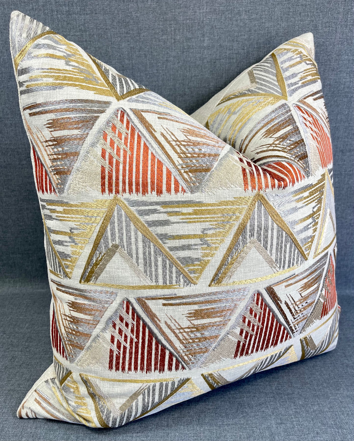 REDUCED TO CLEAR Luxury Pillow - 24" x 24" - Giza; Gold, copper, mushroom and grey pyramids