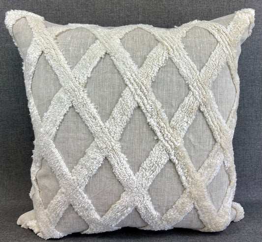 Luxury Pillow -  22" x 22" -  Desert Cloud; Cream textured fabric on a grey backing with a solid grey back