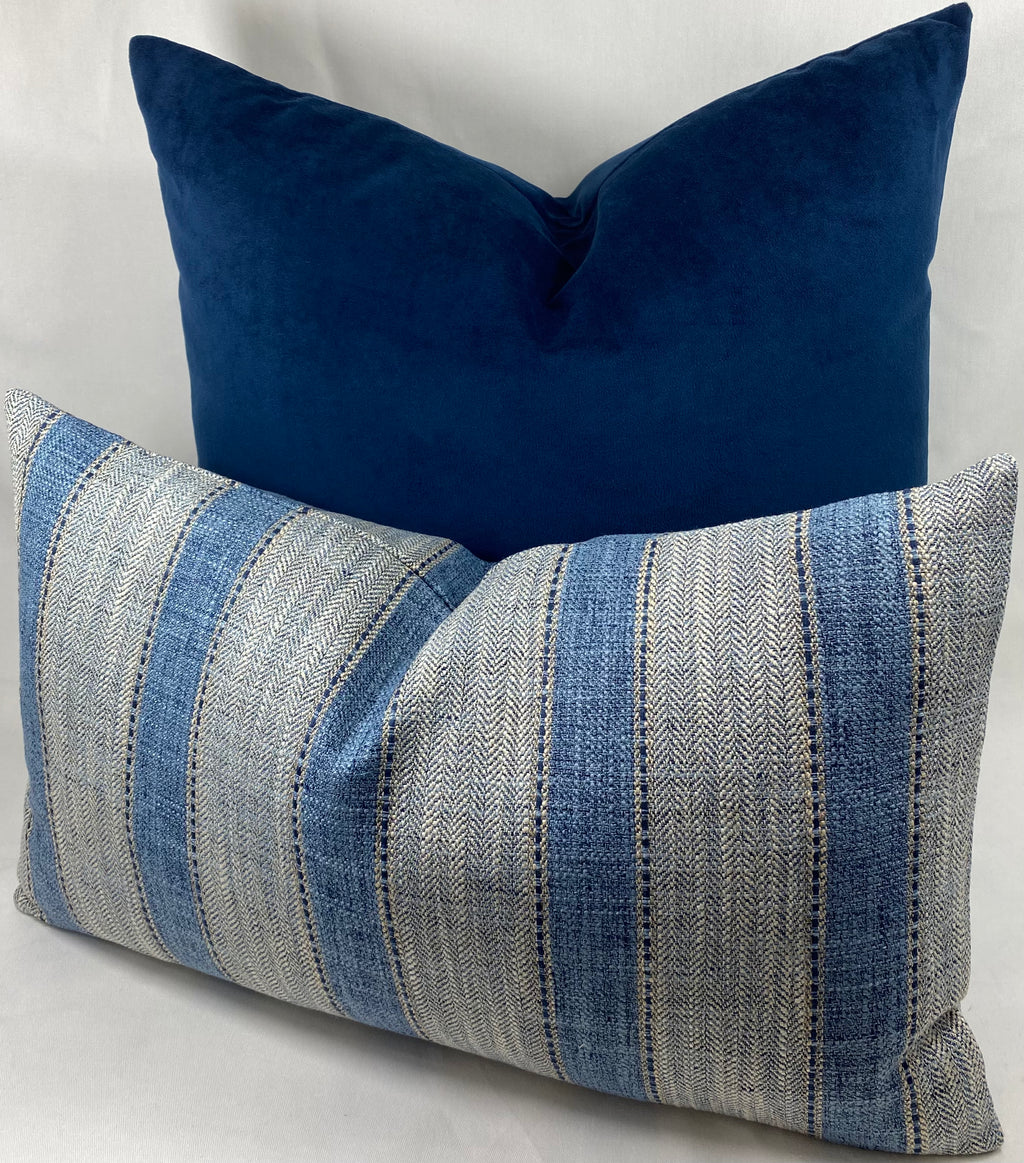 Luxury Lumbar Pillow – 24" × 14" – Natural Weave Denim