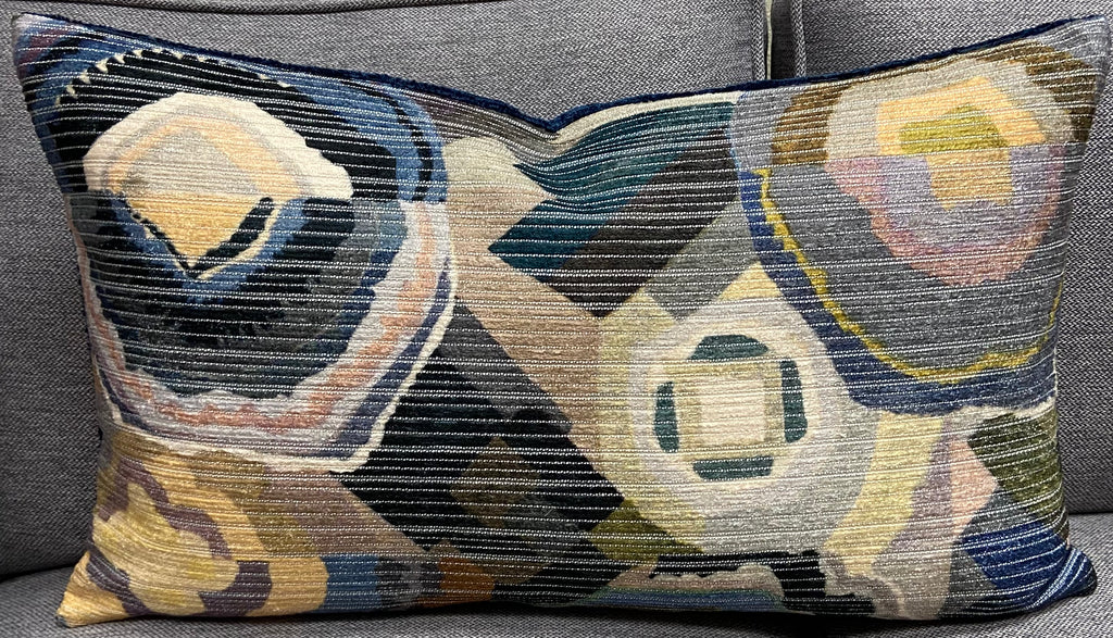 Luxury Lumbar Pillow - 24" x 14" - Navy Color Bloom